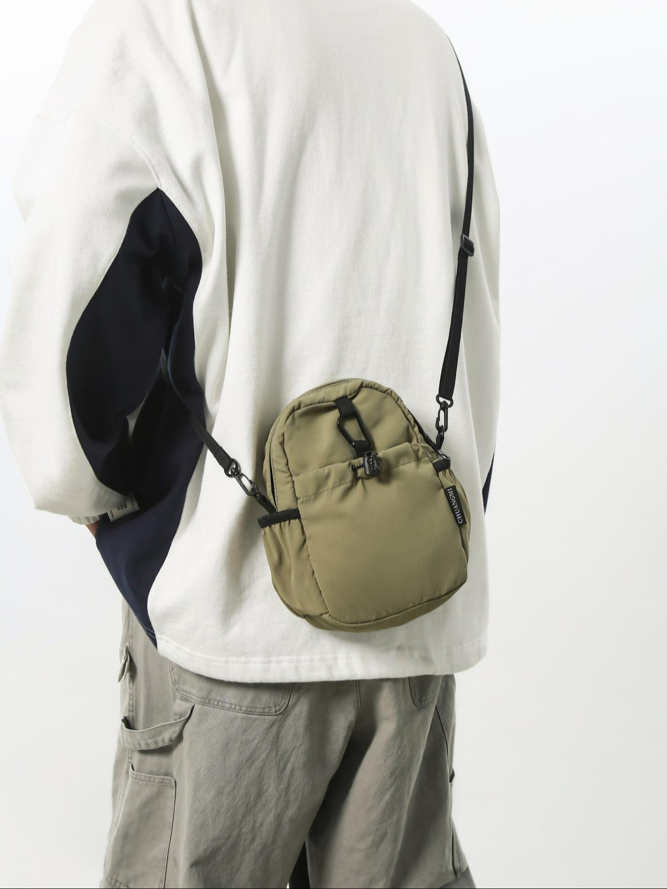 Men's Casual Plain Nylon Crossbody Bag, Zipper Crossbody Bag, Lightweight Small Sling Bag, Casual Versatile Phone Bag, Sporty Sling Bag for Daily Used