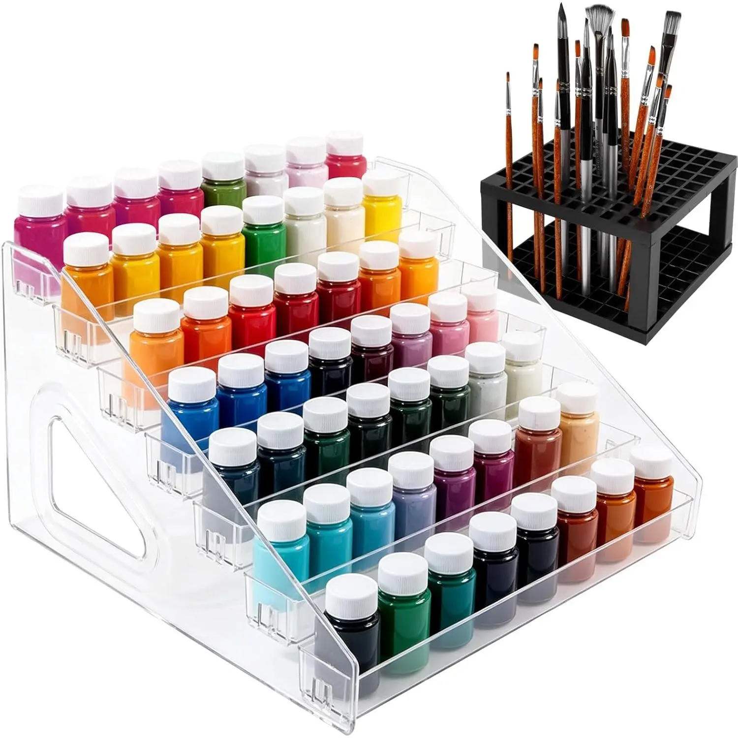 Acrylic Paint Organizer, 7 Layers Craft Paint Storage With Miniature Brush Holder, Paint Storage Rack for Acrylic Paints, Oil Paints, Nail Polish and Makeup Supplies