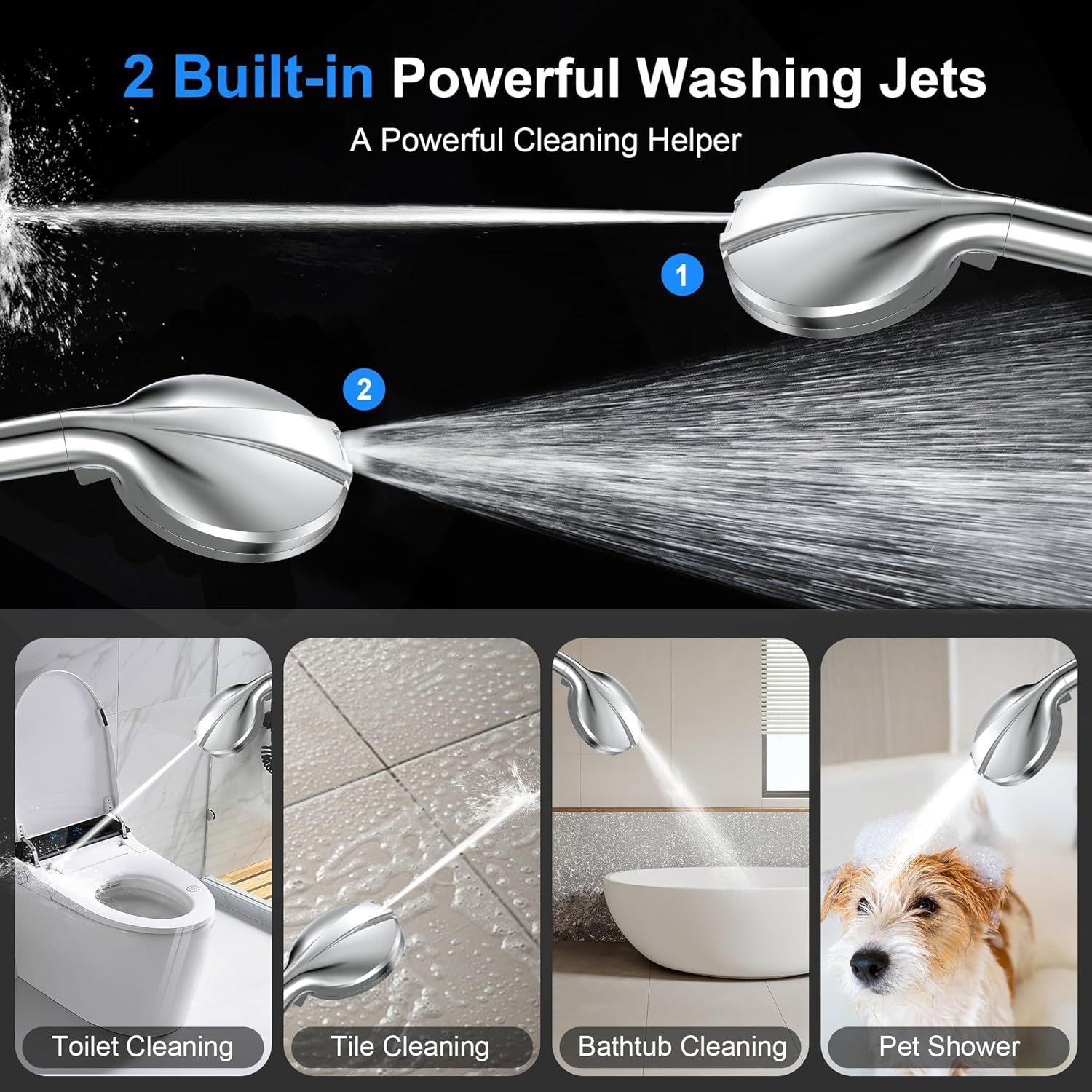 10-Function High-Pressure Handheld Showerhead Set with Spray Gun, Filtration, and Chlorine Removal