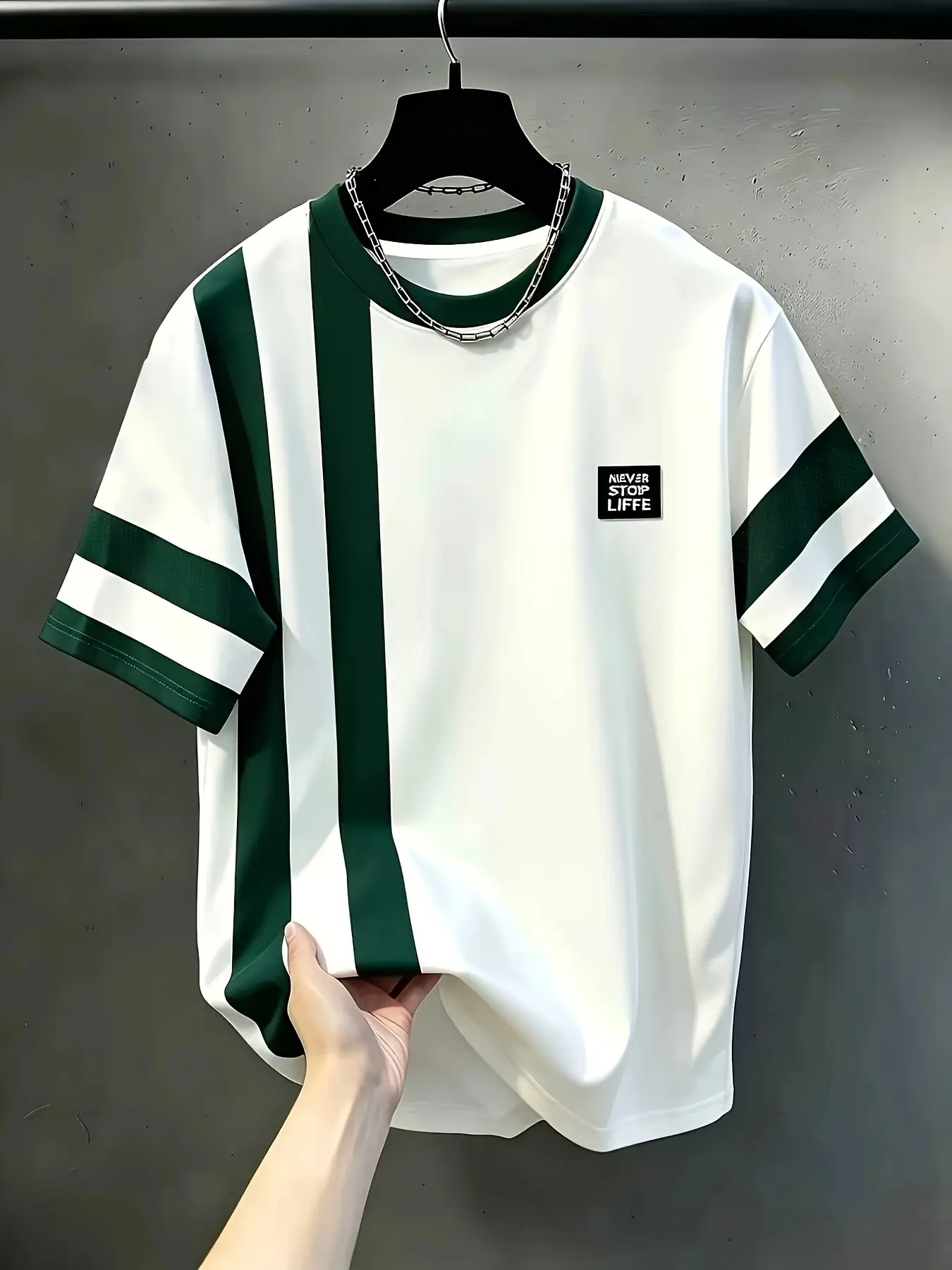 Men's Casual Round Neck T-Shirt, Irregular Stripe Pattern, Breathable Slim Fit, Outdoor Sports Shirt, Durable Comfort Fabric, Athleisure Top