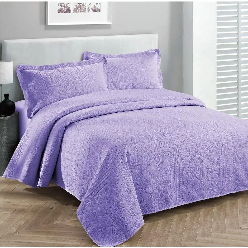 Luxury Embossed Solid Lavender New Over Size 118"x106" Bedspread Coverlet Bed Cover for King/California King