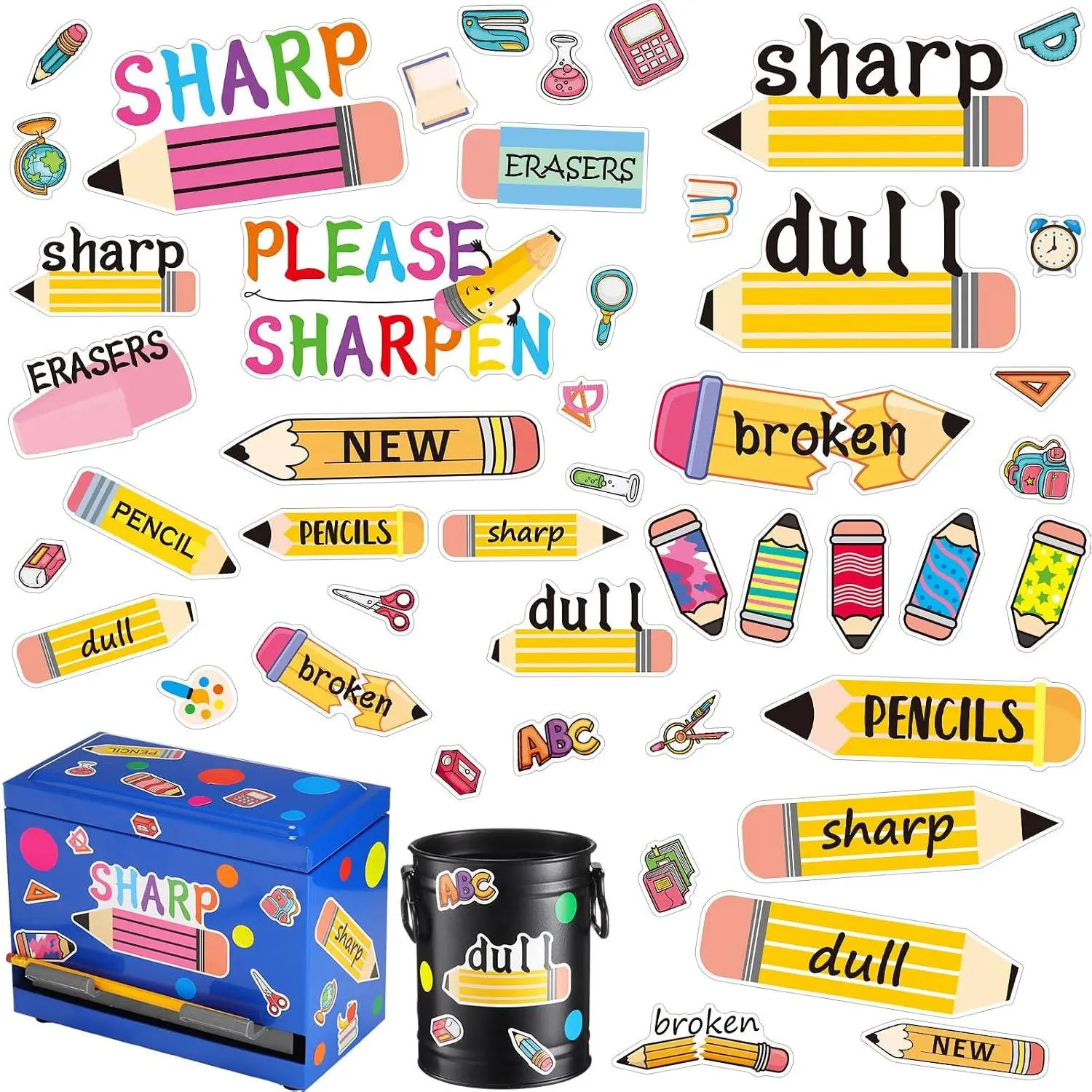 12 Sheets  and Dull Pencil Sticker for Pencil Holders Pencil Organization Stickers Pencils Vinyl Sticker Set  to School Teacher Stickers for Classroom Teacher Supplies