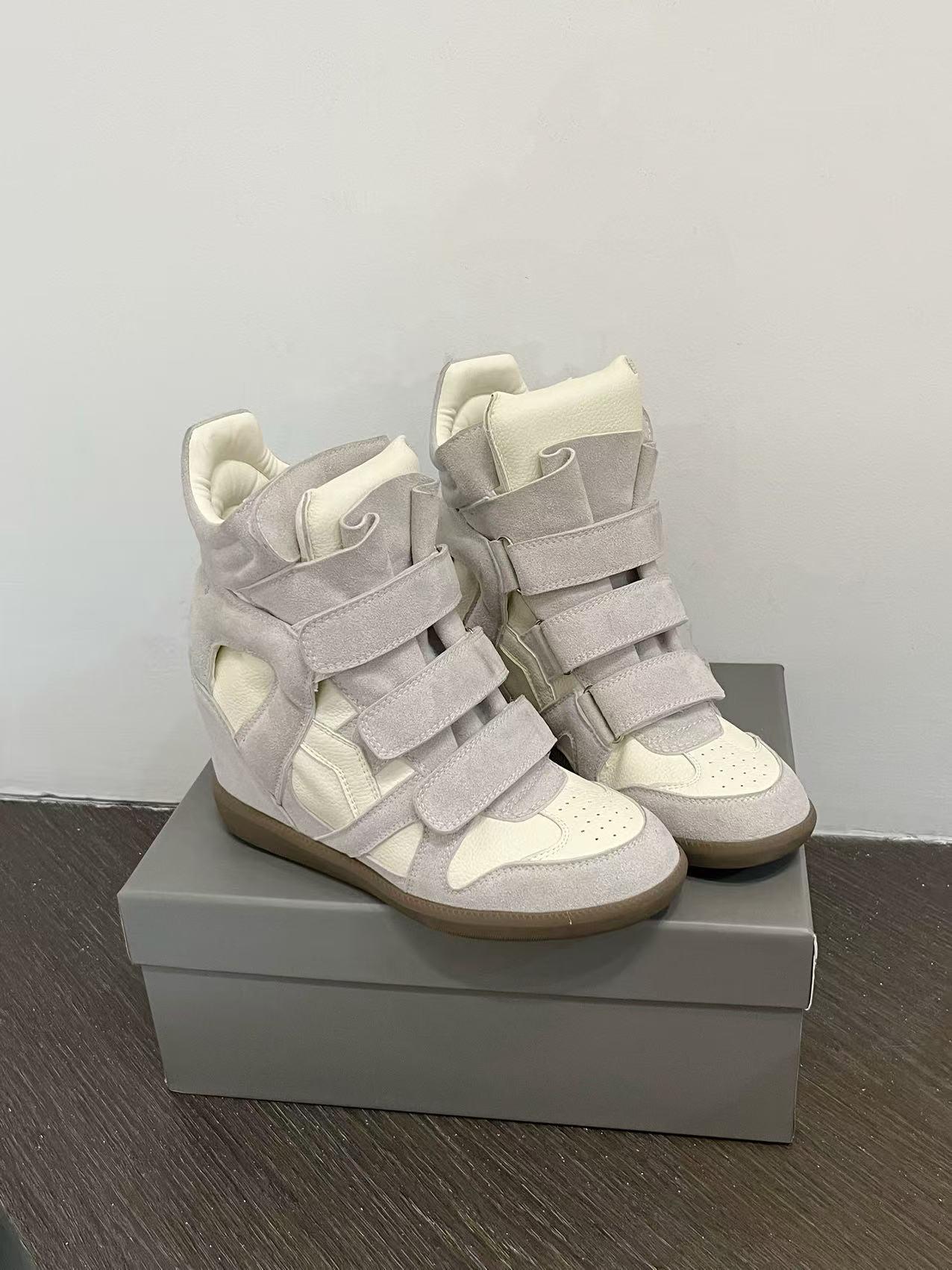 Velcro invisible inner heightening women's shoes 8CM slope heel color matching sports and leisure shoes high top shoes