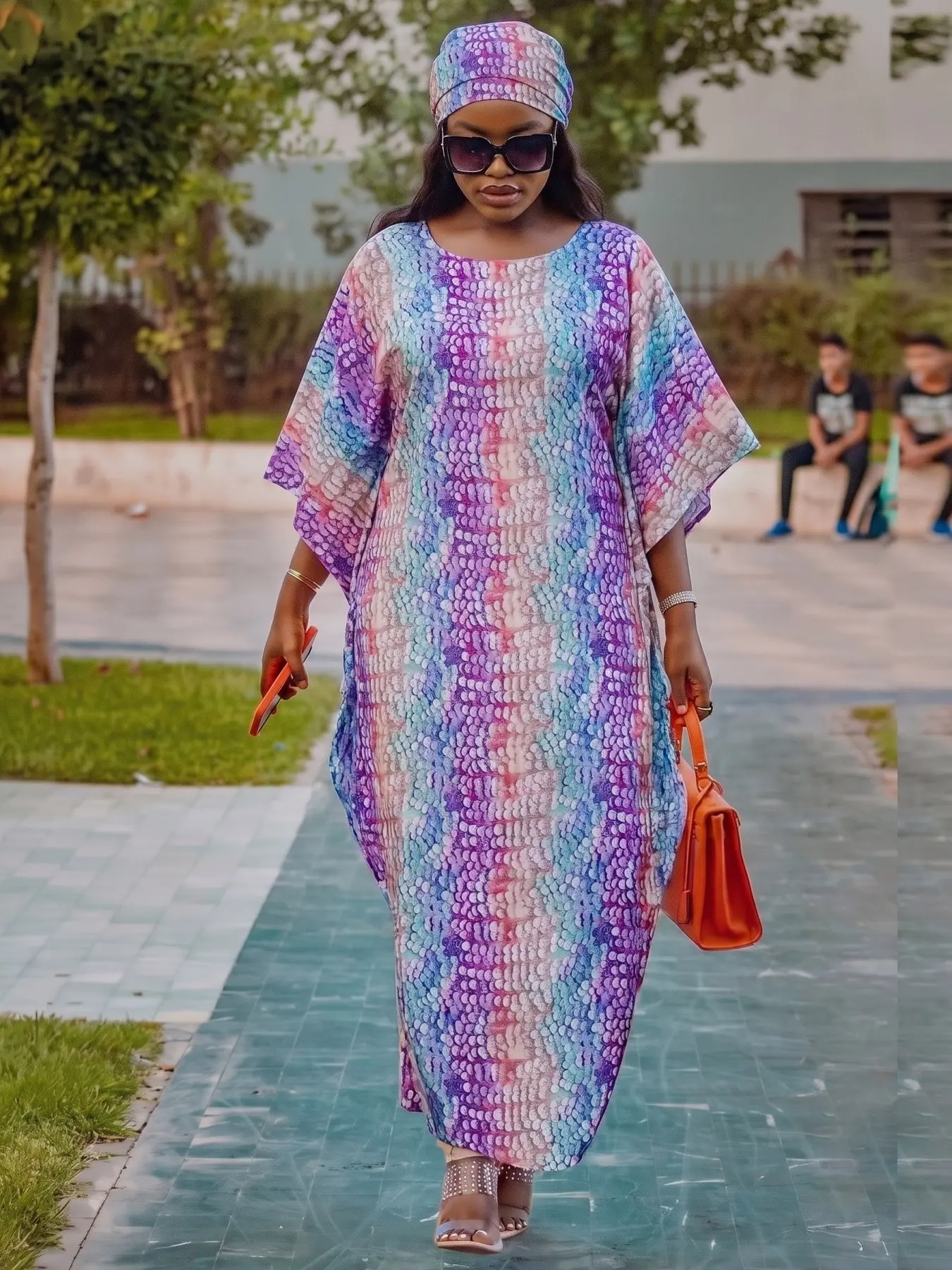 Elegant Shimmering Full-Body Printed Dress + Scarf Set, Women's Summer Casual Beach Shawl, Stylish Cover-Up for Relaxing Days