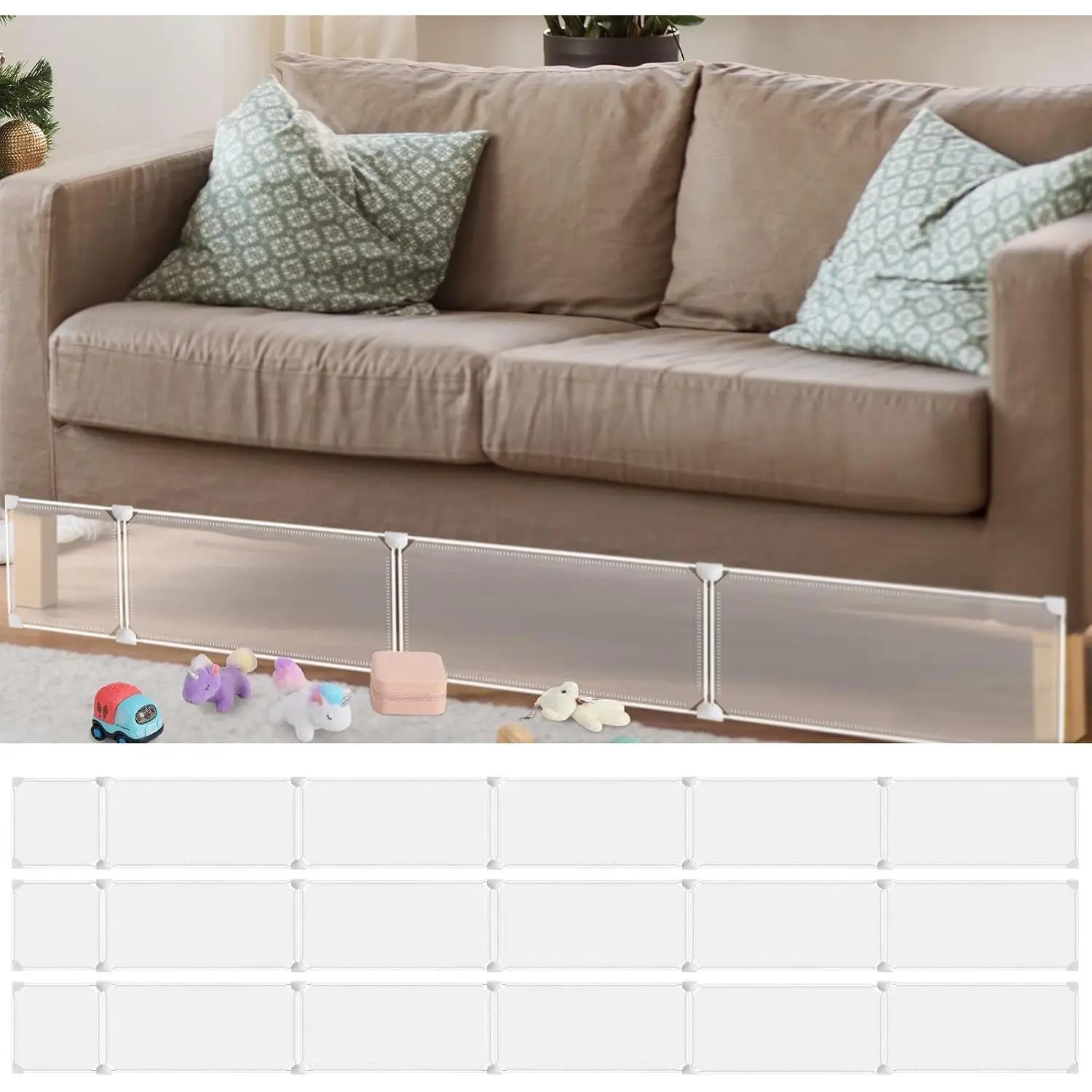 3 Sets Pet Under Bed Blockers - Easy Install Under Couch Furniture Bumper Barriers, Stops Pets & Toys From Going Through Gaps, 78.7" Length x 7" Height