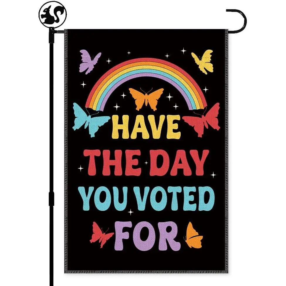 12x18in Double-Sided Garden Flag, Polyester Fabric Funny Butterflies Design Butterfly Print, Modern Farmhouse Lawn Decor, Resist Hate Gift for Liberal Leftist Activist