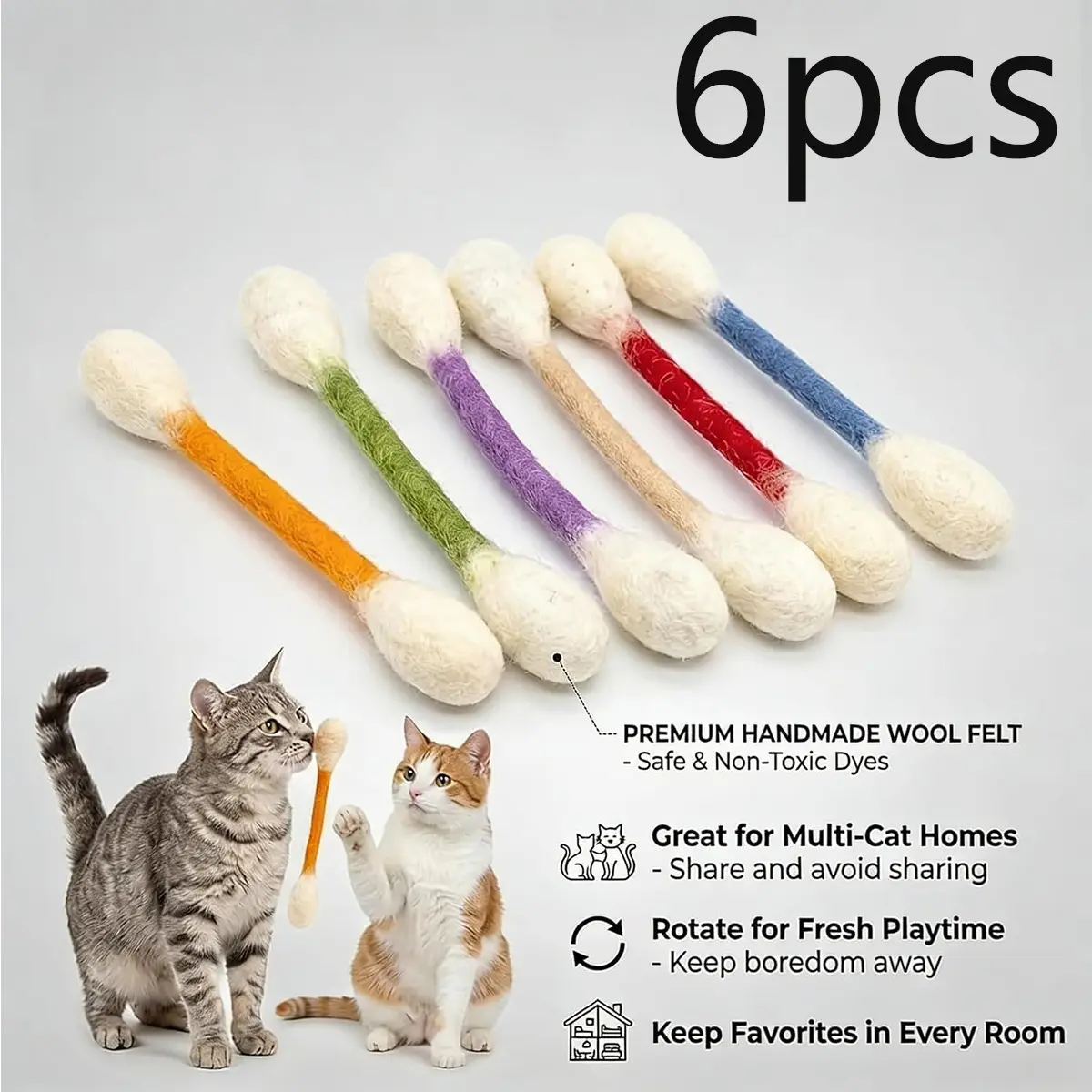 6pcs Catnip Teaser Sticks, Durable Chewable Dental Rope Cat Toys, Interactive Home Entertainment, Suitable for All Cats, Pet Fun Accessories Gift