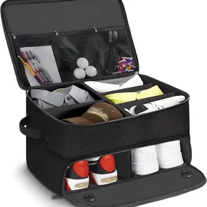 Golf Trunk Storage Bag, Large 2-Tier Organizer, Ventilated Shoe Compartment, Holds 2 Pairs, Waterproof Foldable Golf Gear Bag
