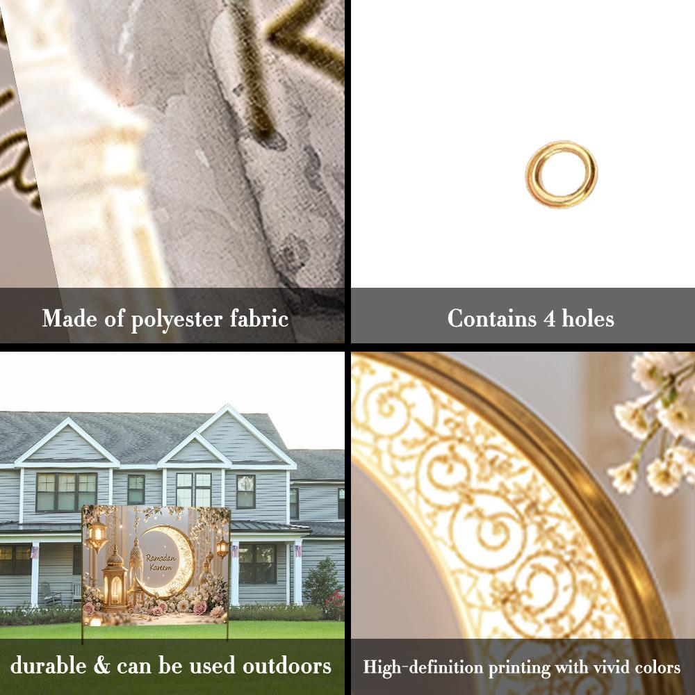 Ramadan Theme Backdrop, 1-Count Elegant Moon & Lantern Pattern Wall Hanging Backdrop, Party Flowers Decoration for Home Living Room and Bedroom