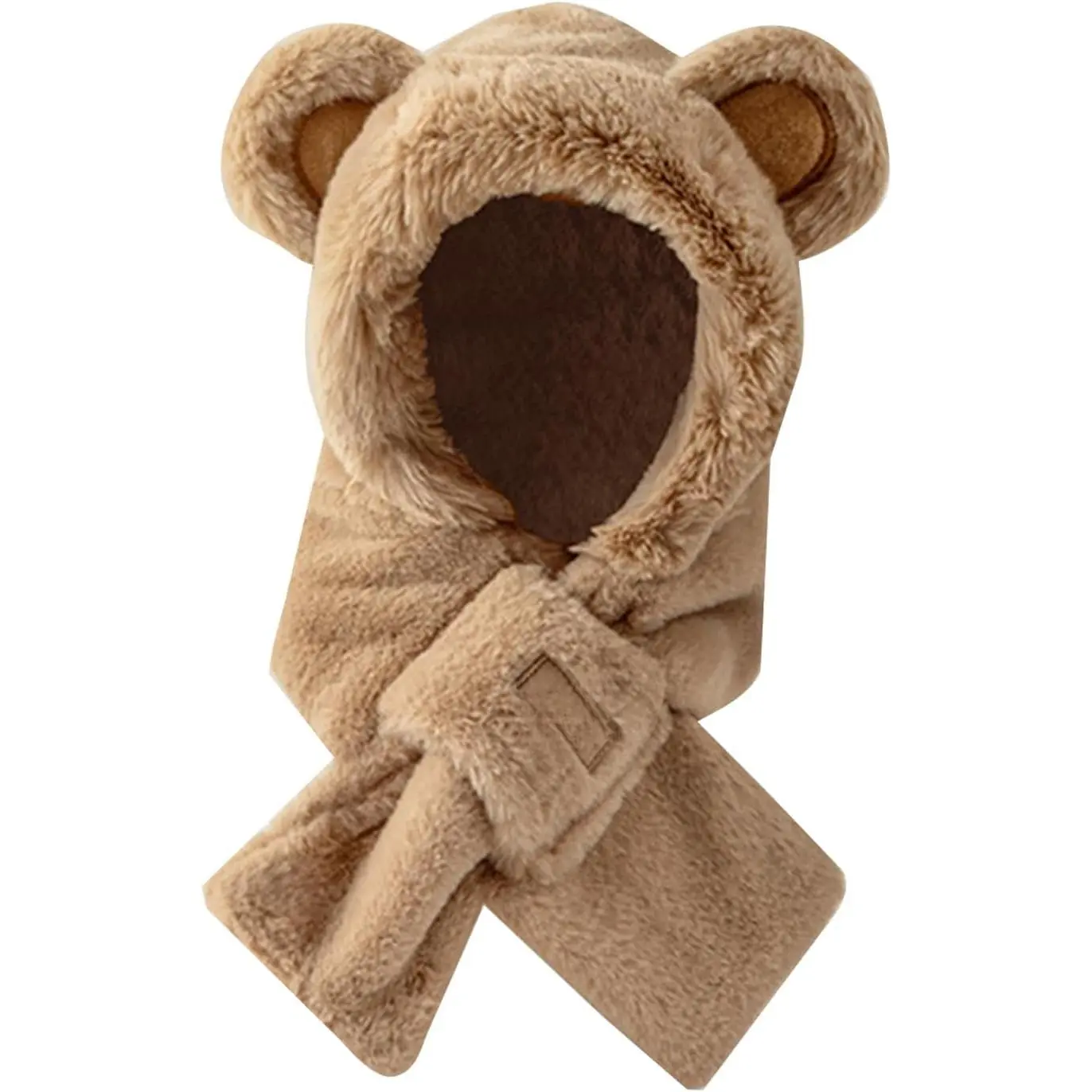 Women Kawaii Bear Ear Beanie Hat Scarf 2 in 1, Cute Sherpa Fleece Fuzzy Hat Japanese Winter Warm Fluffy Hat Cap