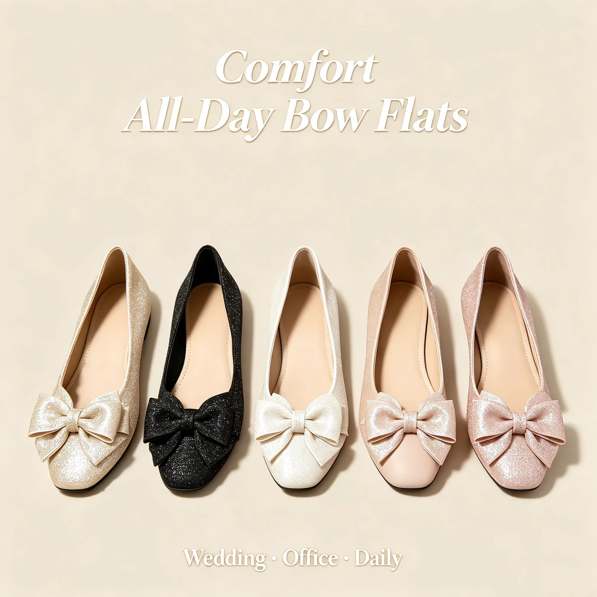 Women's Synthetic Bowknot Loafers - Low-Top Slip-On Narrow Ankle Flats, Casual Elegant Brunch Shoes with Round Toe, Comfortable All-Seasons Footwear for Spring, Fall Daily Wear