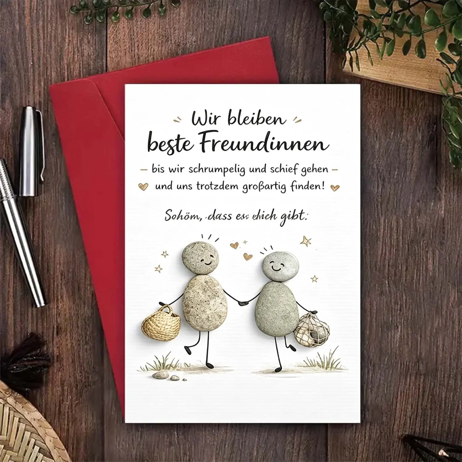 Lightweight Cartoon Greeting Cards Set (2pcs:1 Card+1 Red Envelope), Stone Man Design, Classic and Fashionable Design, Vibrant Color Printing, Easy to Carry/Store, Office Stationery Supplies for Girlfriend, Birthdays