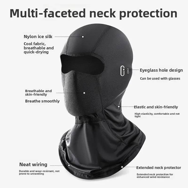 Men Women UV Protection Balaclava Face Mask, Ice Silk Breathable Motorcycle Helmet Liner with Glasses Hole, Quick Dry Full Face Neck Cover for Outdoor Riding