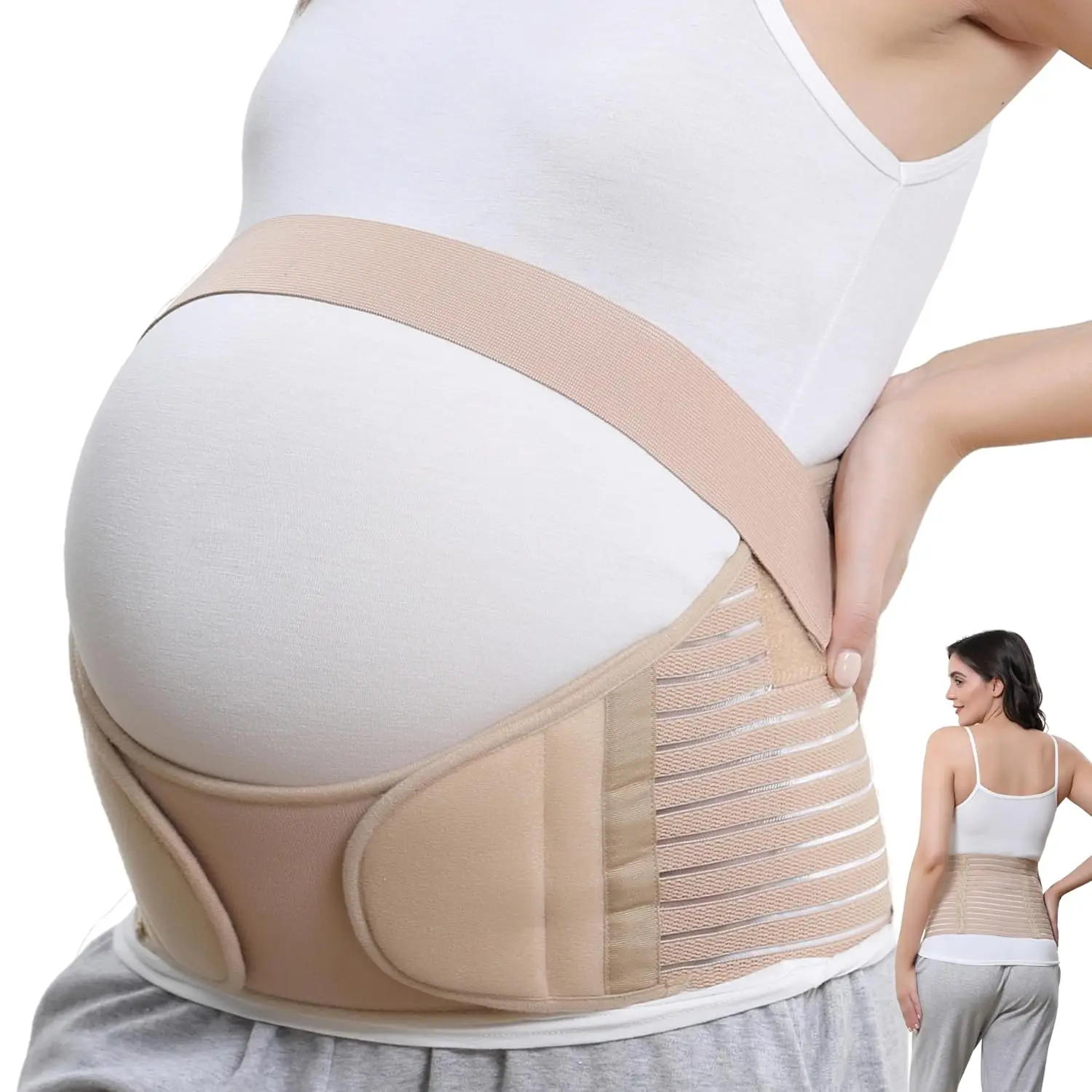 Pregnancy Belly Band Maternity Belt, Back/Abdomen/Waist/Pelvis Support (Size M, Beige Color)