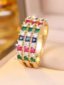 Exquisite Multicolor Rhinestone Decor Rings for Women Infinity Band Ring Stackable Index Finger Ring Delicate Jewelry Perfect for Engagement Weddings Party, Daily Wear Anniversary Gift