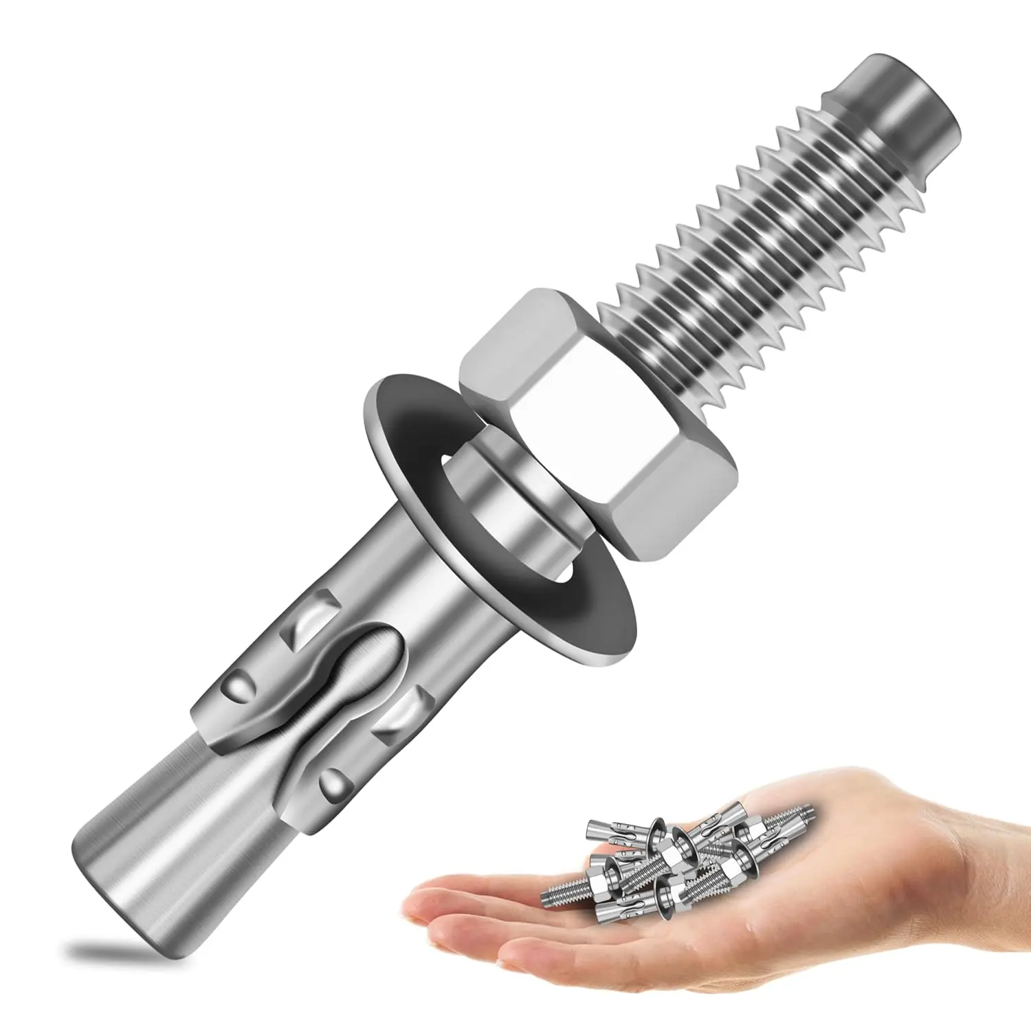 1/4 x /4 Inch Wedge Anchors, 10 count 304 Stainless Steel Industrial 1/4 Heavy Duty Industrial Masonry Wdege Anchor  for Brick Cement and Concrete, Bright Finish