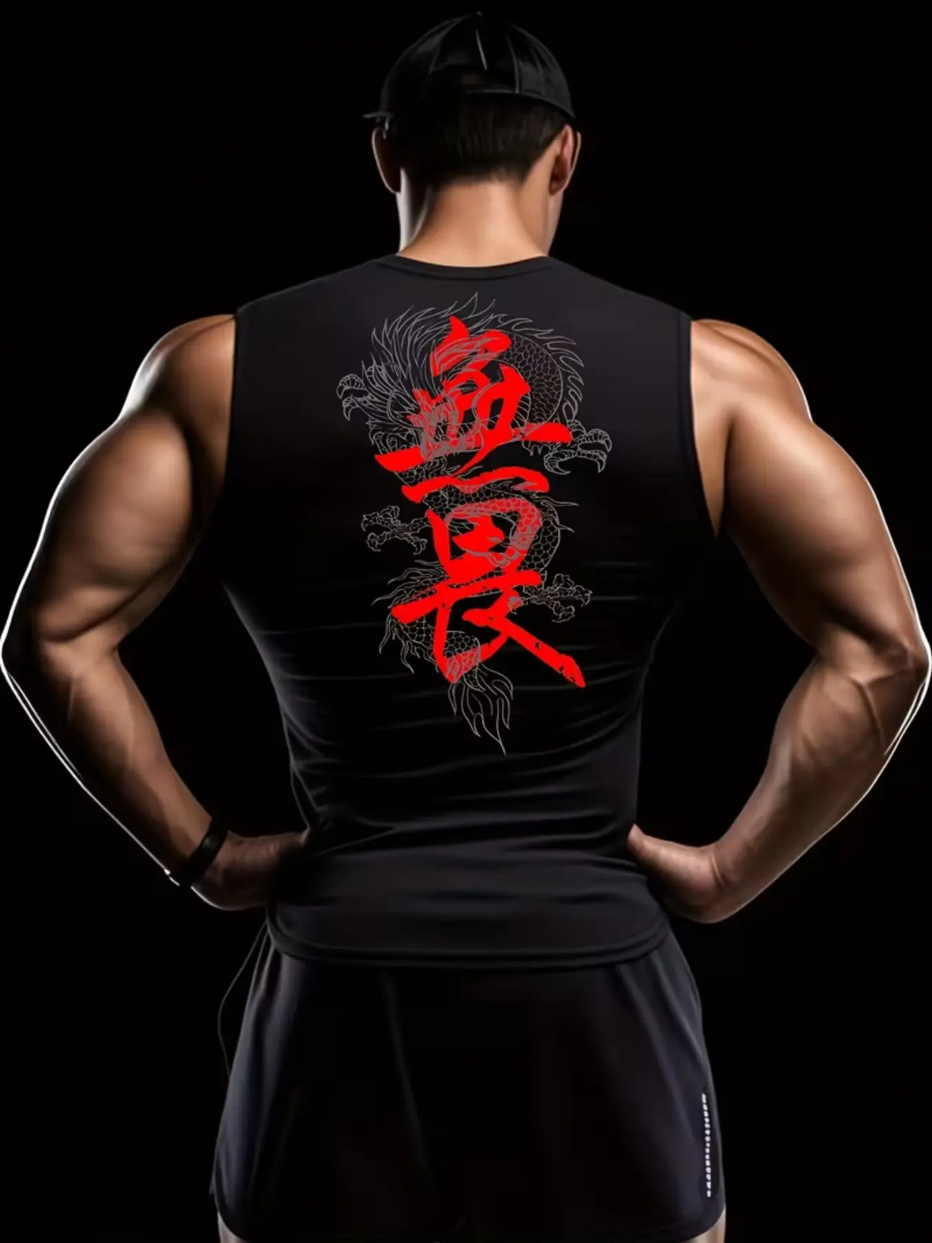 Men's Fitness Vest with Dragon Print, Fitted Sleeveless Training Top, Casual Unlined Design, Ideal for Muscle Building and Weightlifting, Muscle Singlet