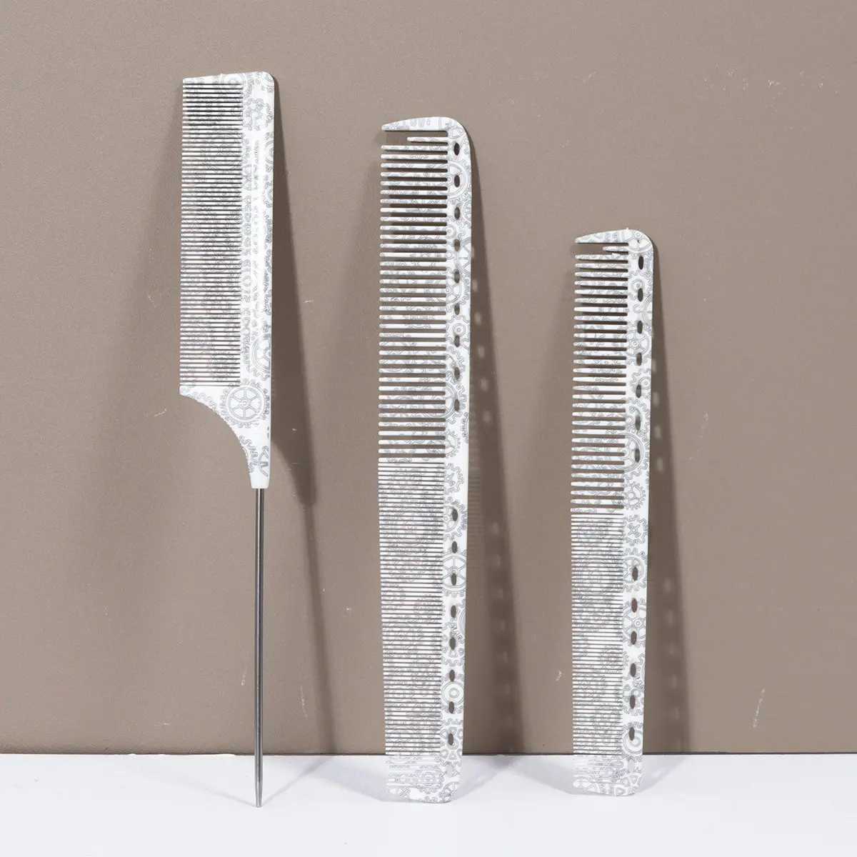 3pcs Hair Combs Set, Unique Gear Print Design, Professional Styling Comb, Pointed Tail Comb, Heat Resistant Barber Comb, Salon & Home Use