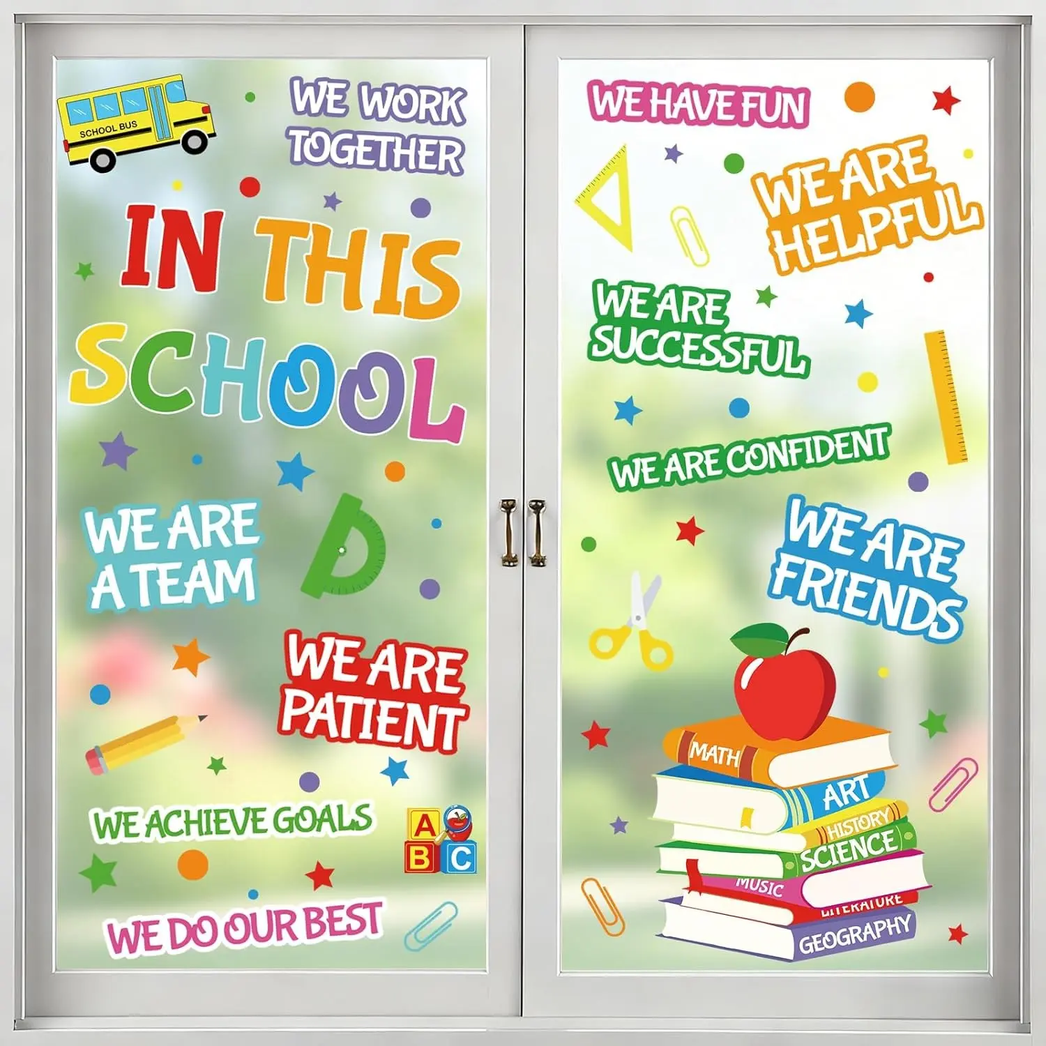 Back to School Window Clings, 9 Sheets 96 Pcs Colorful Inspirational Motivational Window Decals Stickers for Glass Windows, First Day of School Classroom Decorations