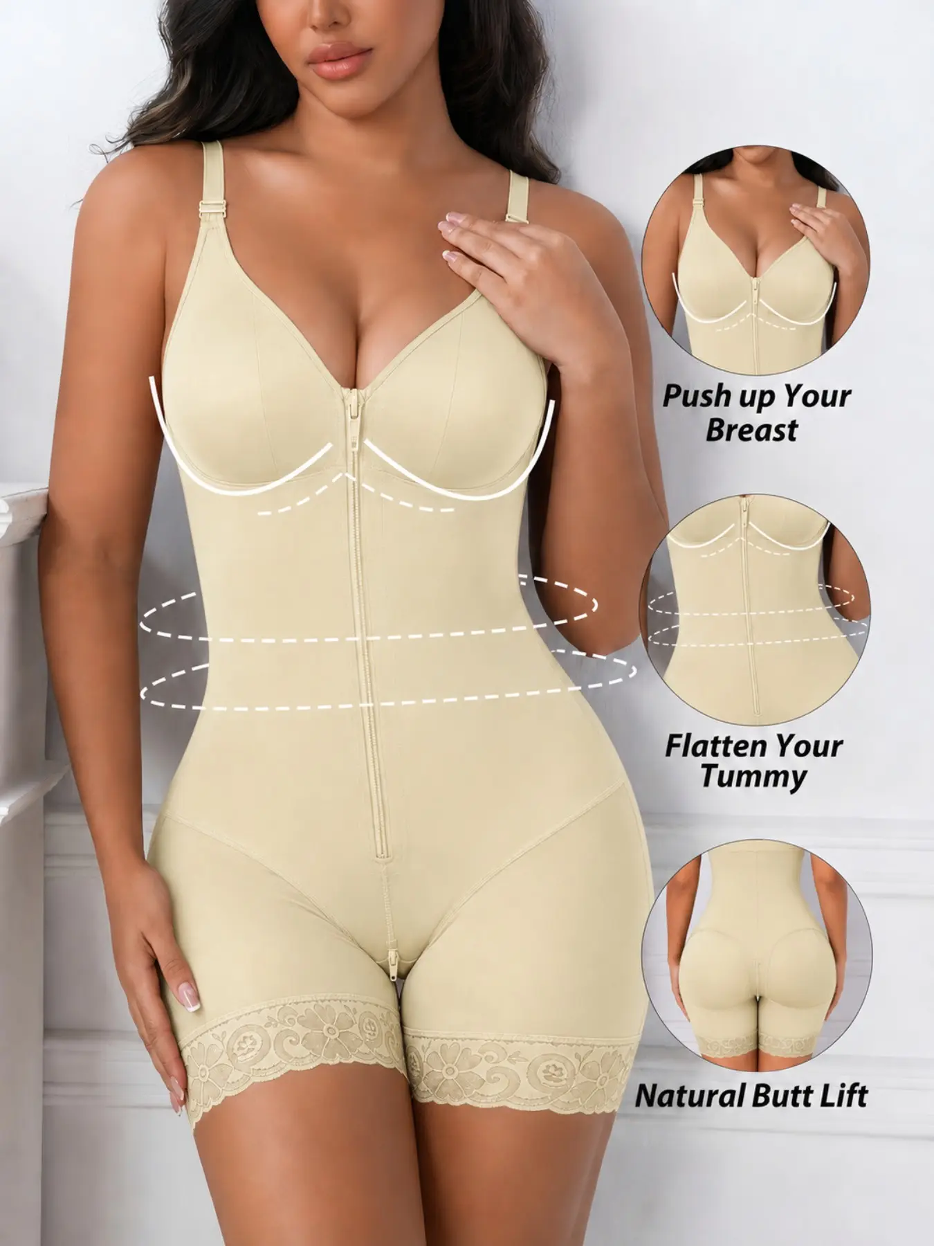 1 Count Women's Shapewear Bodysuit, Fajas, Butt Lifting And Tummy Control Jumpsuit, Colombian Shapewear, Zipper & Hooks Tight-Fitting Romper, Waist Trainer, Compression Waist Shaper, Body Shaper Girdle, Daily Wear & Sports
