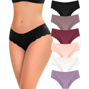 Women's Seamless Underwear 6-Pack, Low Rise Cheeky Hipster Bikini Panties with Wave Edge, No Show S-XL, Womenswear And Underwear