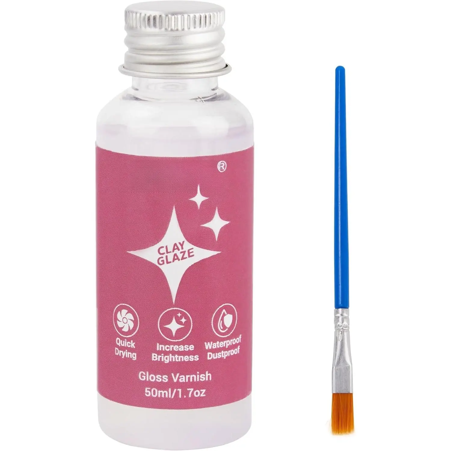 Clay  for Air Dry Clay & Polymer Clay, Clear Gloss Varnish Top Coat, 50ml Brush-Included Sealer for Pottery, Miniatures, Ceramics