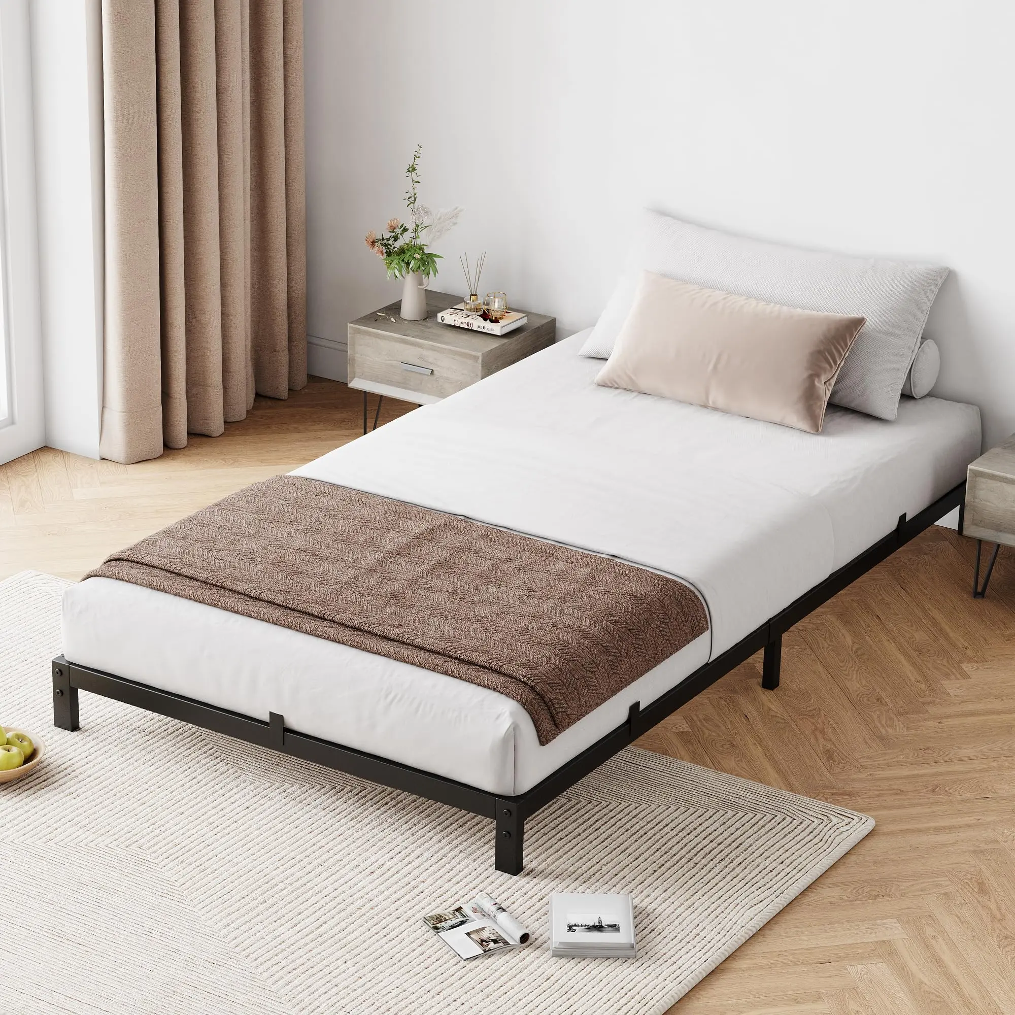 6" Full Size Industrial Metal Bed Frame, 900 LBS Heavy Duty Platform Bed No Box Spring Needed, Noise Free Non-Slip Mattress Support