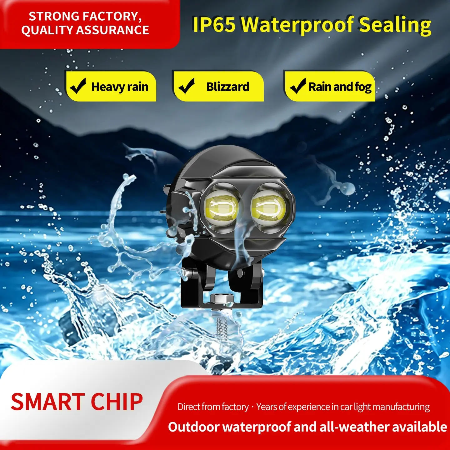 Motorcycle LED headlight - Yellow and white dual-color high/low beam fog lights - New waterbird model - Lens headlight - Driving modification off-road lighting - Suitable for cars, trucks, SUVs, UTVs - 12V, 24V, 36V high-brightness LED headlights