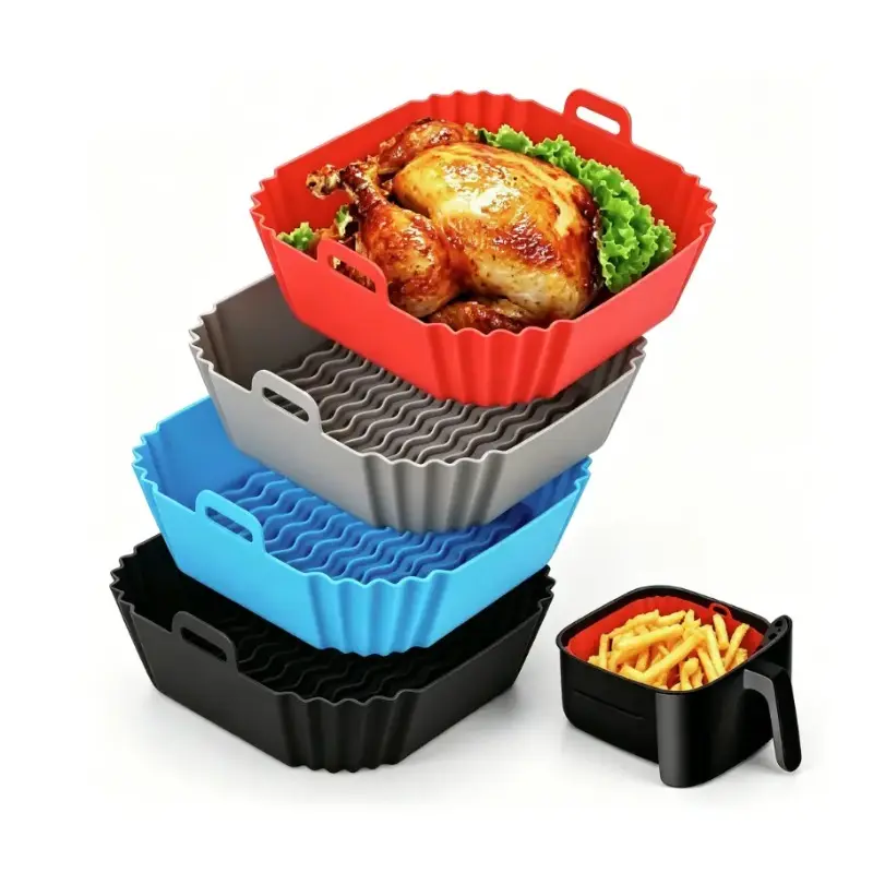 Square Silicone Air Fryer Liners, Air Fryer Sheets, Compatible with 4-10 QT, Reusable Silicone Basket, Air Fryer Accessories Air Fryer Liners Heavy-Duty Non-Stick Oil-Resistant Replace Disposable Parchment Paper Gifts For Party Kitchen Replacement