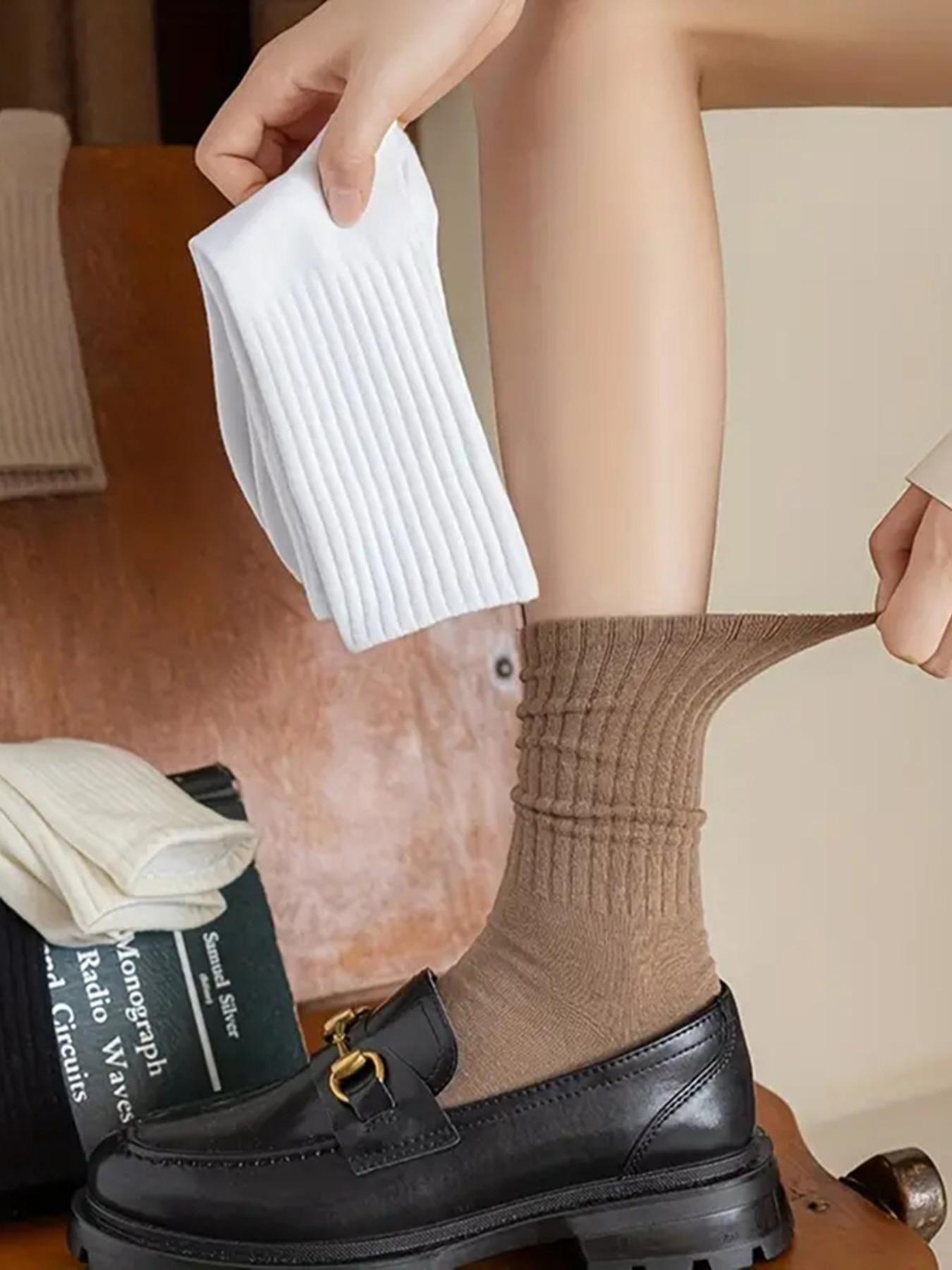 Women's 6 Pairs Solid Crew Socks, Fashion Casual Cozy Breathable Socks for Daily Wear, Women's Socks for All Seasons