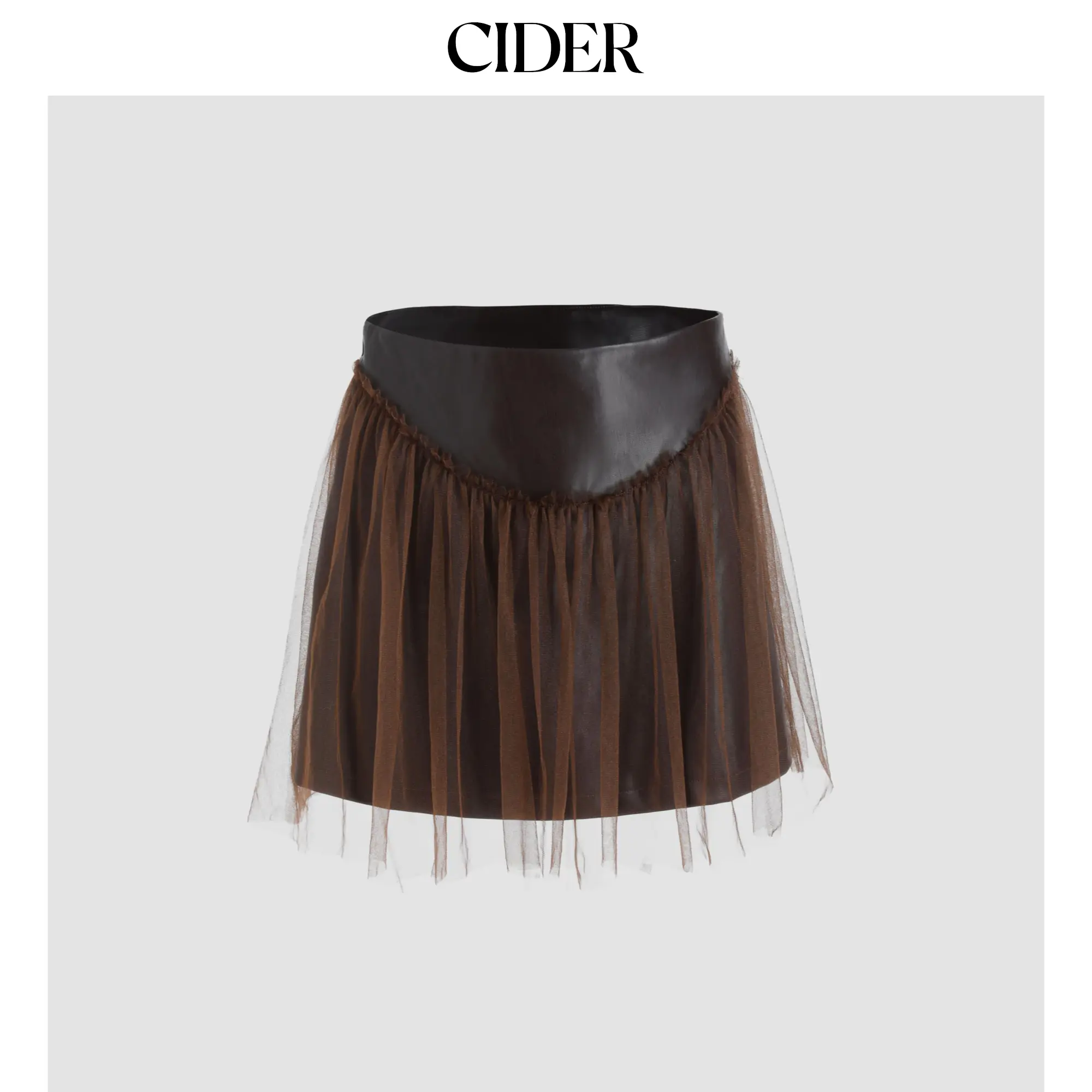 Cider Faux Leather Patchwork Tulle Mini Skirt