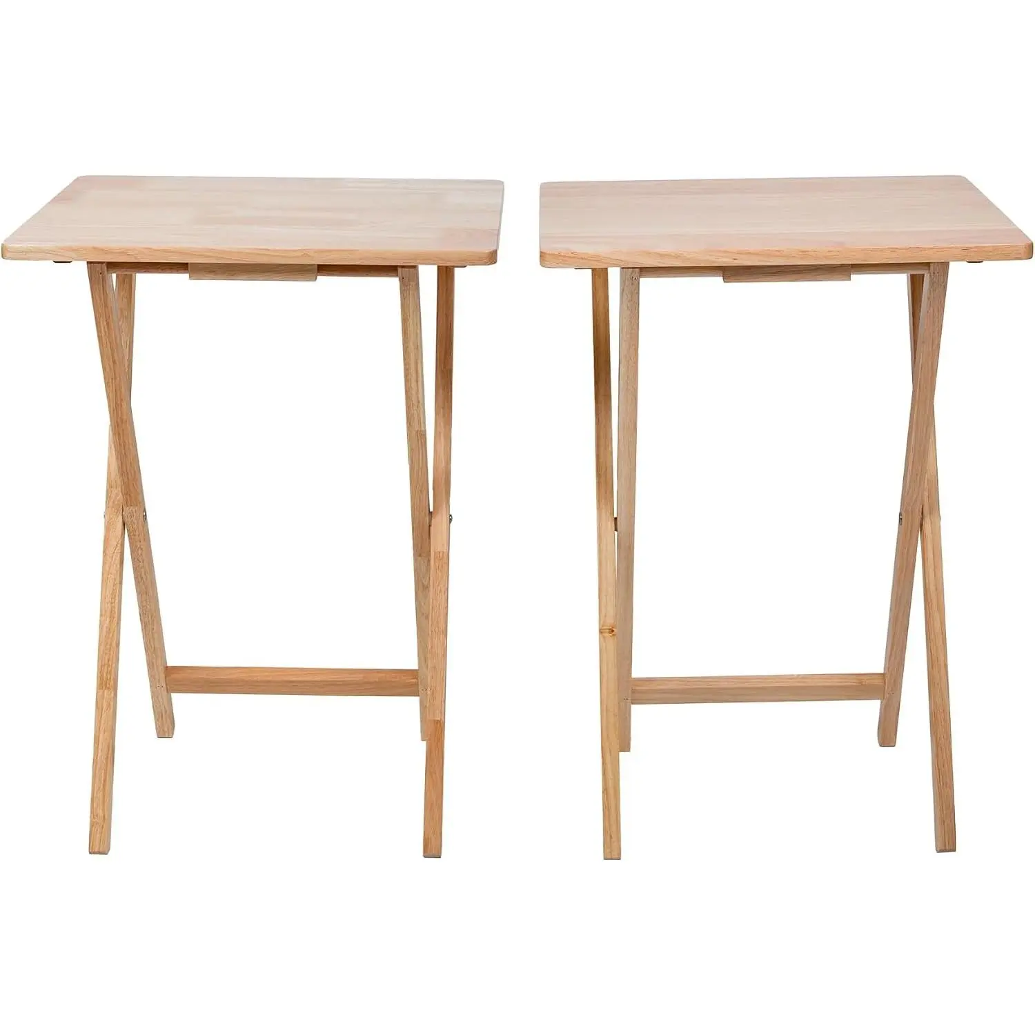Rubberwood Folding Tray Table Set (2-Piece), Natural Wood Finish, Dimensions: 19 x 14.5 x 26 inches, Portable, Space-Saving, Snack Table, Picnic Table, No Assembly Required