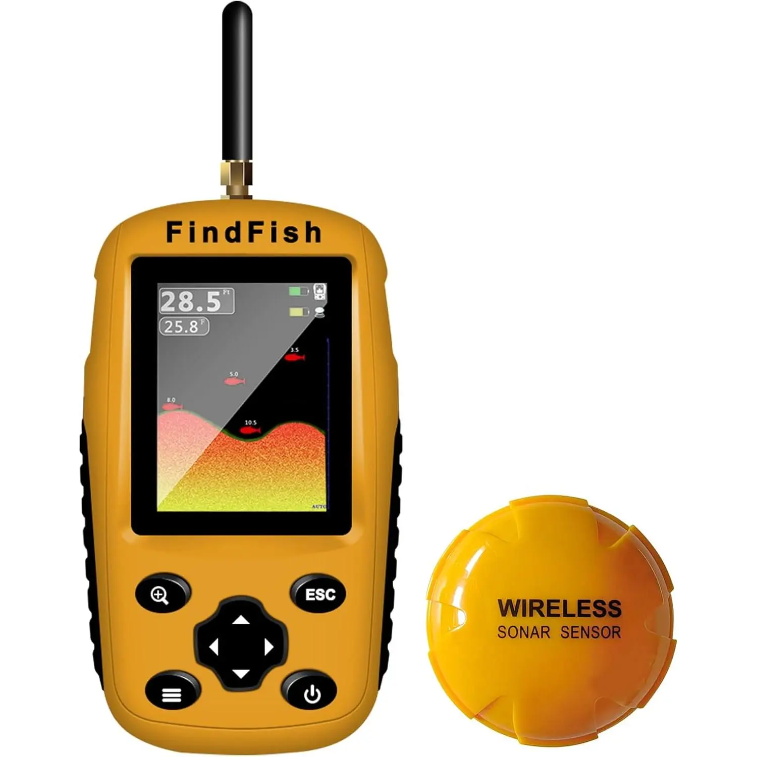 Fish Finder Portable  Sonar & Radio Sensor Depth Finder with Fish Size, Water Temperature, Bottom Contour, Color LED Display Black/White Model fit for  Kayaks Fishing