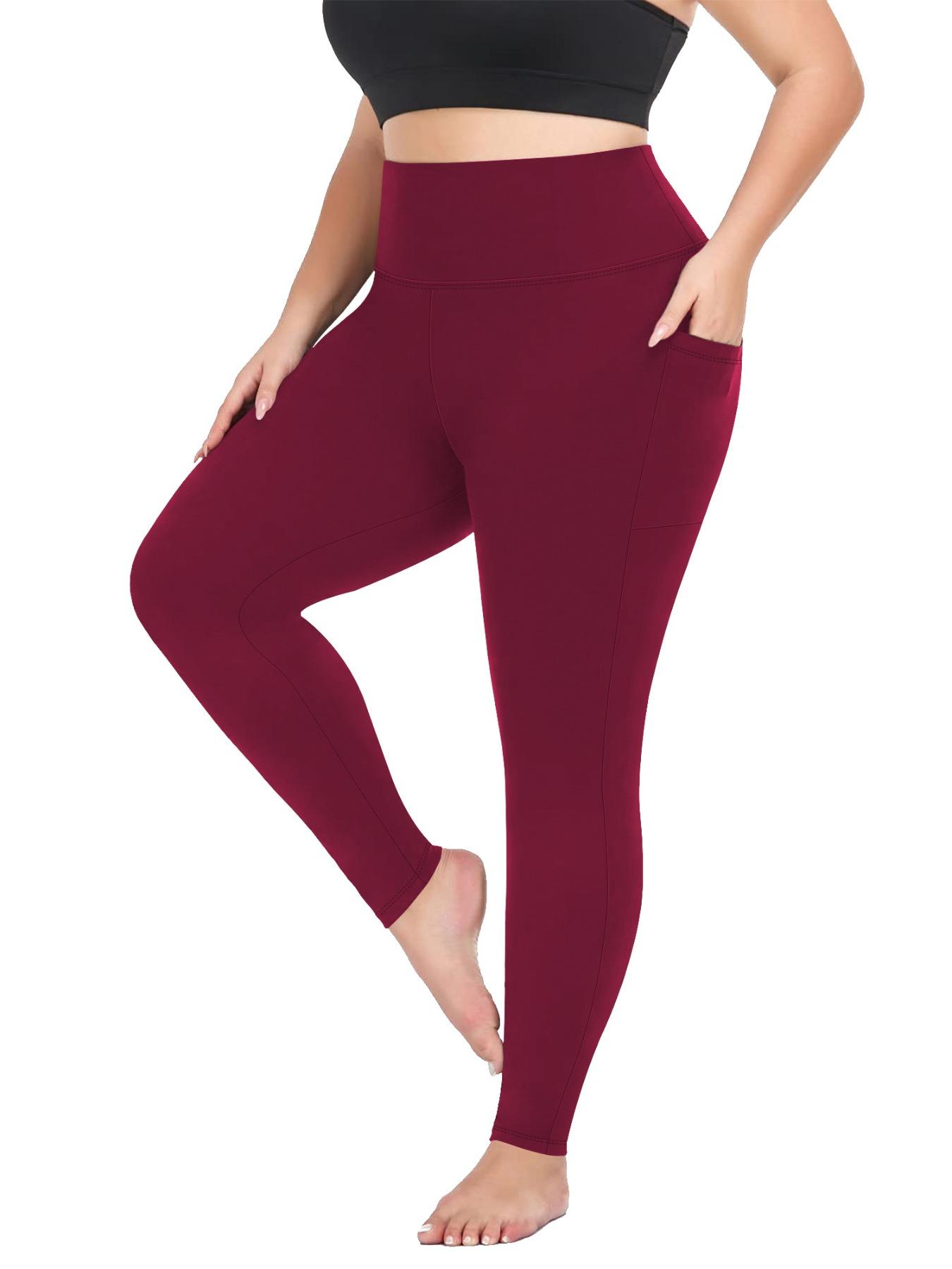 Plus Size Solid High Waist Pocket Leggings, Casual Comfy High Stretch Skin-friendly Skinny Pants for Women, Women's Bottoms for All Seasons