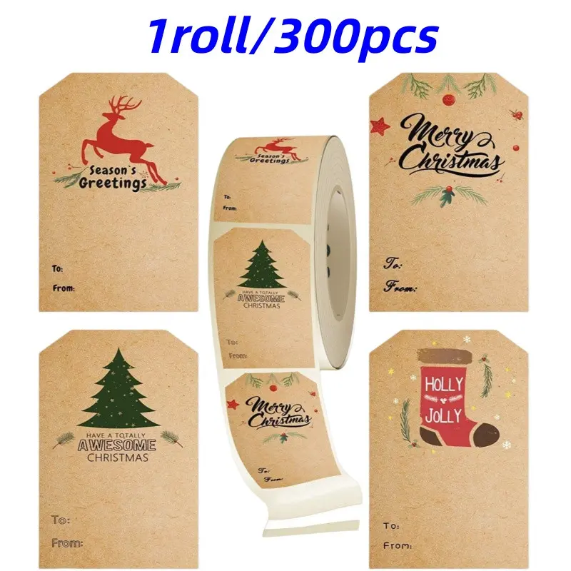 1 Roll/300pcs Vintage Christmas Stickers, Gift Packaging Labels, Decorative Labels, Party Supplies, DIY Decoration Stickers, Model 101, 1 Base Unit Count