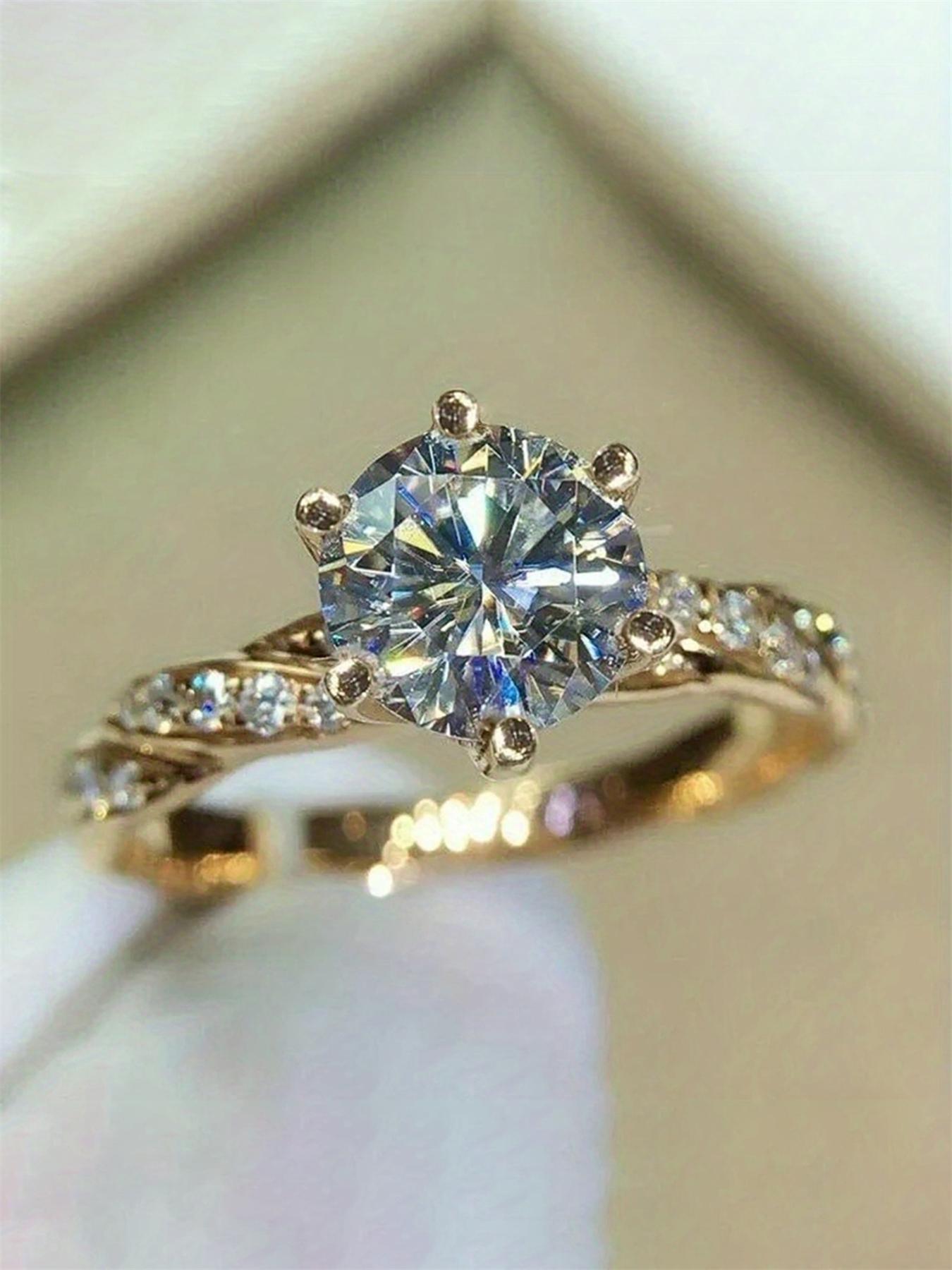 Classic Fashion Artificial Zircon Ring, Elegant Rhinestone Decorative Ring for Women, Solitaire Engagement Rings, Wedding Engagement Bridal Jewelry Gift