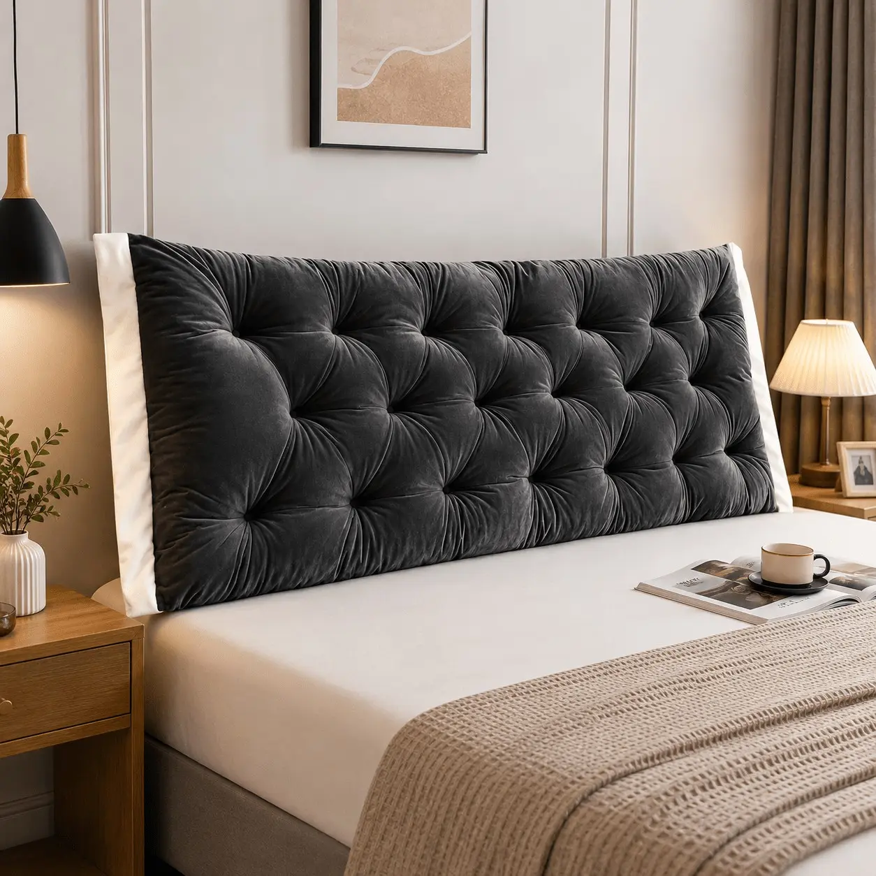 1.2M Dark Gray Headboard Pillow Reading Cushion Back Support for Bed Sofa