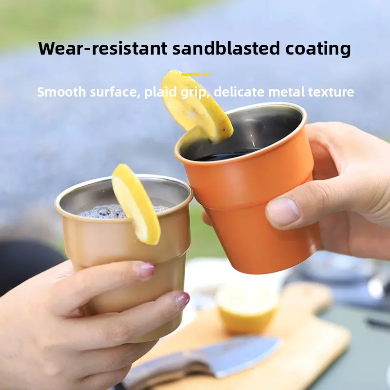 Outdoor foldable 304 stainless steel water cup, portable mug, picnic coffee cup, camping gear 300ML stackable cup