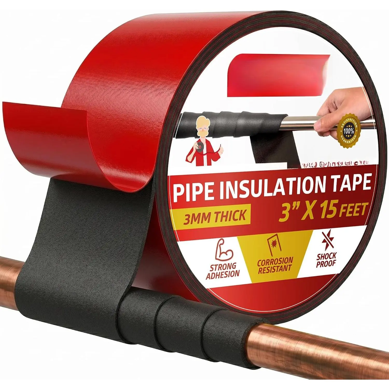 Pipe Insulation Tape 3 Inch x 15  Heavy-Duty AC Line Insulation Outdoor Pipe Wrap Tape AC Pipe Insulation Outdoor Pipe Insulation Wrap Tape HVAC Line Insulation Pipe Wrap Around Tape