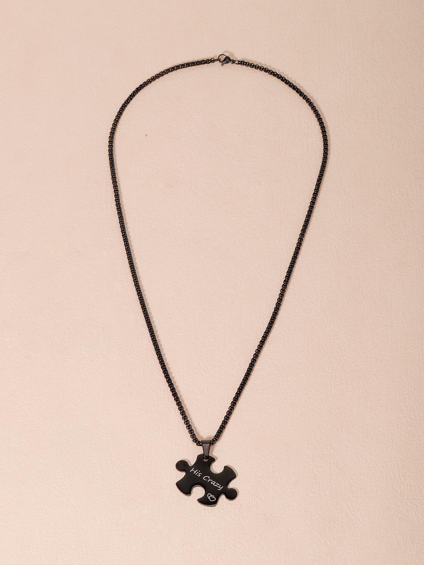 Couple Puzzle Design Pendant Necklace, Necklace Set, Stainless Steel Jewelry for Party, Daily Clothing Decor, Trendy All-match & Exquisite Jewelry for Birthday Gift