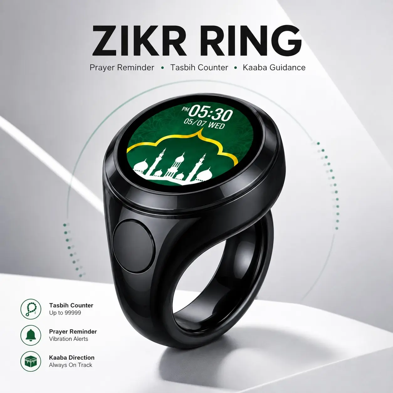 Smart Tasbih Ring, APP Controlled Dhikr Counter, Tasbeeh Counter, Custom Display, Prayer Reminder, Qibla Guide, Waterproof Islamic Prayer Ring, Muslim Gift