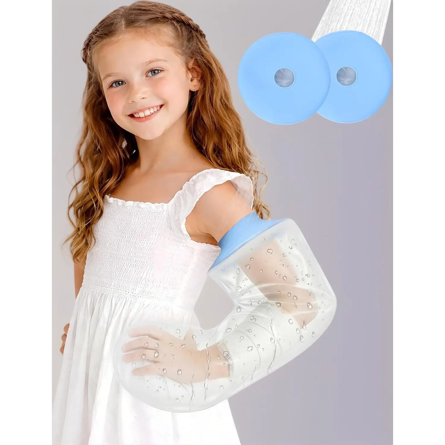 Kids M Size Waterproof Arm Cast Cover Light Blue (2 Pack), Reusable Shower Bath Cast Protector, Waterproof Sleeve for Broken Arm, Wound Bandage & Post Surgery