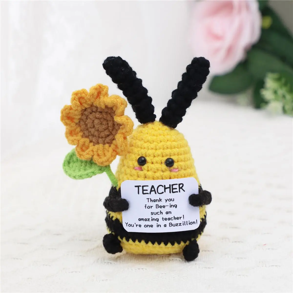 Handmade Positive Bee Doll, Cozy Home Decor, Office Desk Ornament, Figurine, Decorative Figurines, Decorative Ornaments, Unique Gift for Family Friends Teachers, Perfect for Holidays