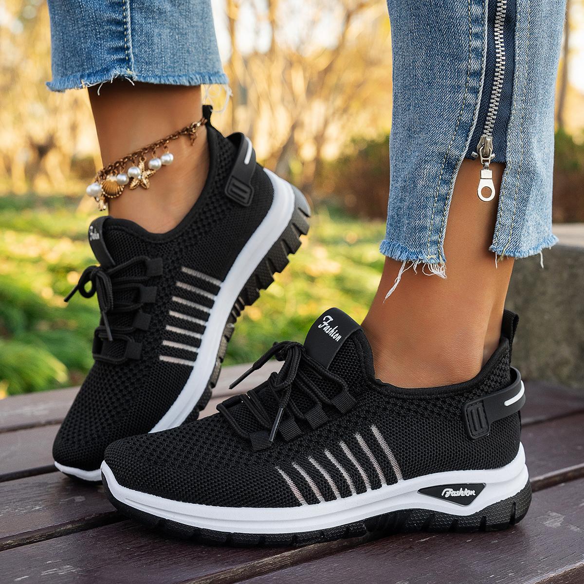 Women's Breathable - Sneakers with Stability - / Grey Solid Color Lace-Up Walking Running Gym Shoes, Cushioned PVC Sole & Mesh Upper for Outdoor, Commute, Casual Wear - Minimalist Versatile Athletic Footwear