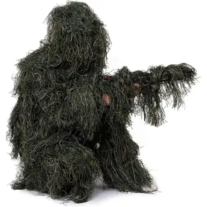 Ghillie Suit, 3D Camouflage Hunting Apparel, 5 in 1 Ghillie Suit for Men, Jungle Hunting Camouflage Clothing 4-Piece + Carry Bag Suitable for Adults/Youth