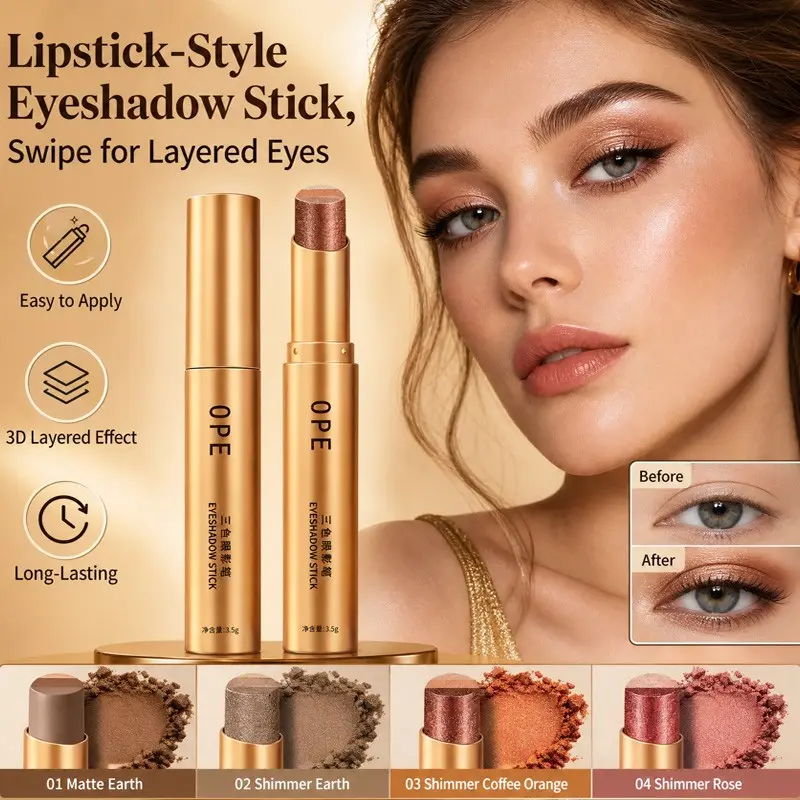 3 Tone Gradient Gold Eyeshadow Stick Multi Use Eye & Face Shimmer Highlight Stick Warm Tone Shades For Daily Party Eye Makeup Beginner Friendly Eye Makeup Products