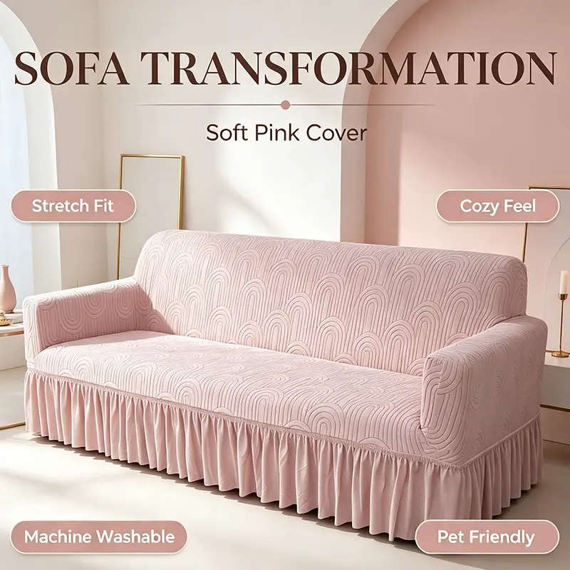 Ruffle Skirt Stretch Sofa Cover 1‑4 Seater, Full Coverage Elastic Couch Slipcover, Washable Anti‑Slip Furniture Protector for Living Room Home Decor 