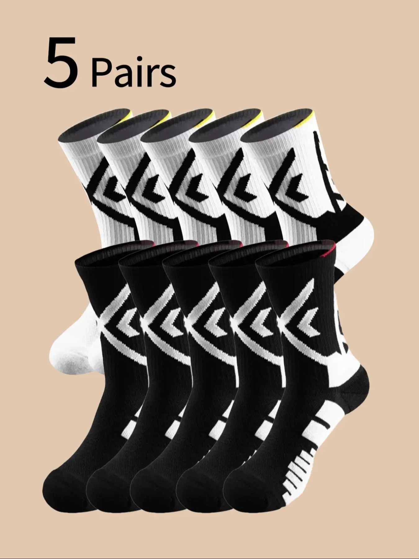 5 Pairs Men's Large Size Socks, New Trendy Basketball Socks, Sports Socks, Japanese Style Mid-Calf Socks, Sweat-Wicking Breathable Long Cuff Socks