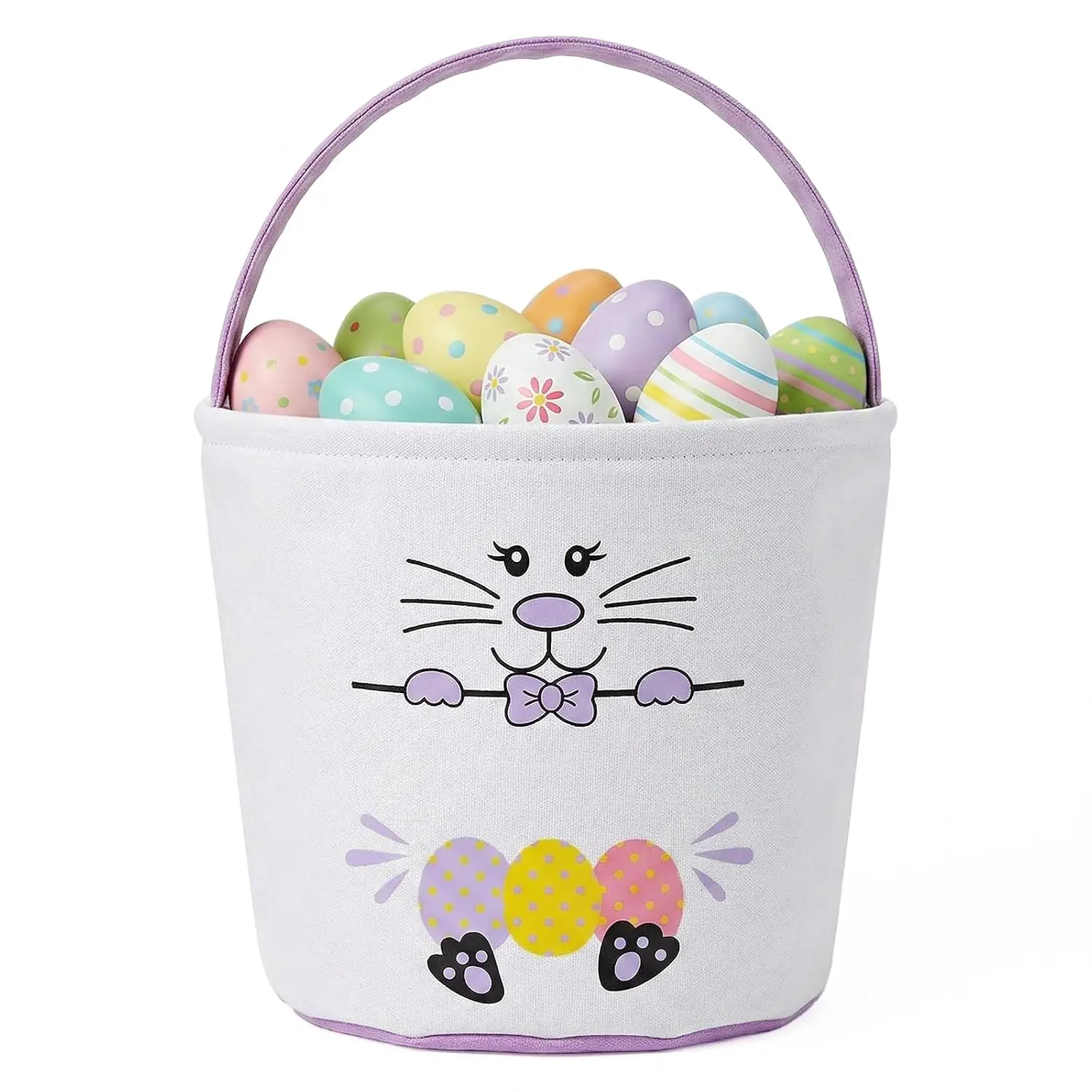 Easter Bunny Basket 14.2 * 10.5 Inch Large Easter Basket Cute Cartoon Easter Egg Hunt Candy Bucket Tote Bag, Canvas Easter Bags for Adults Holiday Party Supplies