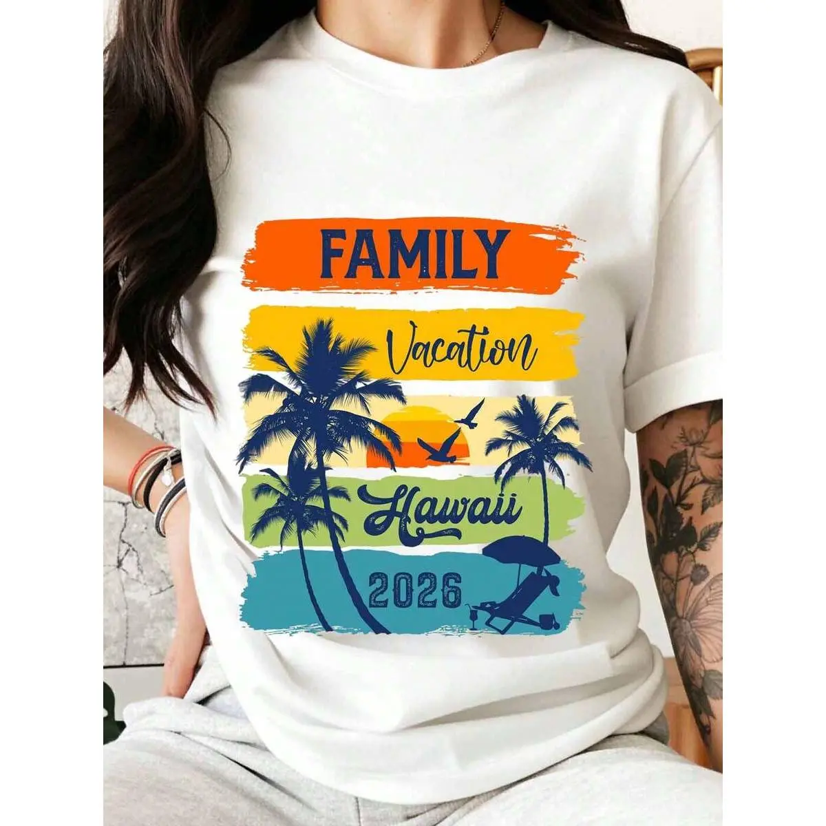 Family Vacation Hawaii 2026 Tropical Palm Tree Beach Sunset Shirt For Women Men Unisex Summer Travel Gift Wearable Souvenir T-Shirt